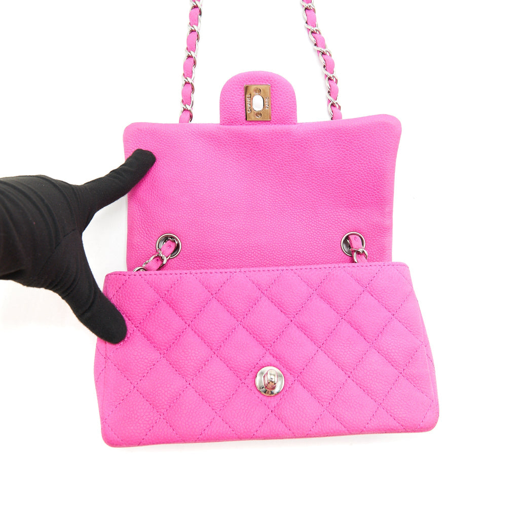 CHANEL MINI RECTANGULAR FLAP BAG GRAINED CALFSKIN PINK SHW