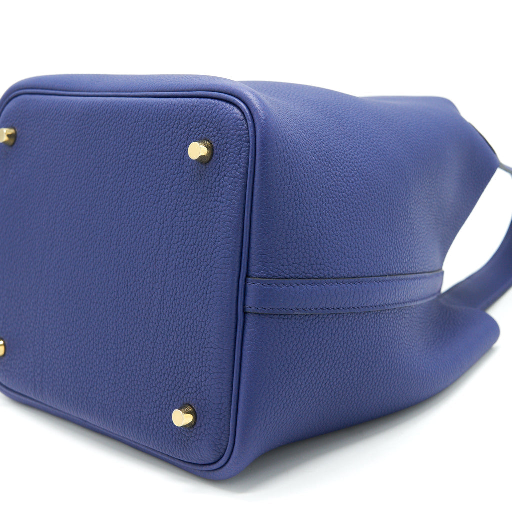 HERMES PICOTIN 22 LOCK BAG TAURILLON MAURICE LEATHER BLUE SAPHIR WITH GHW