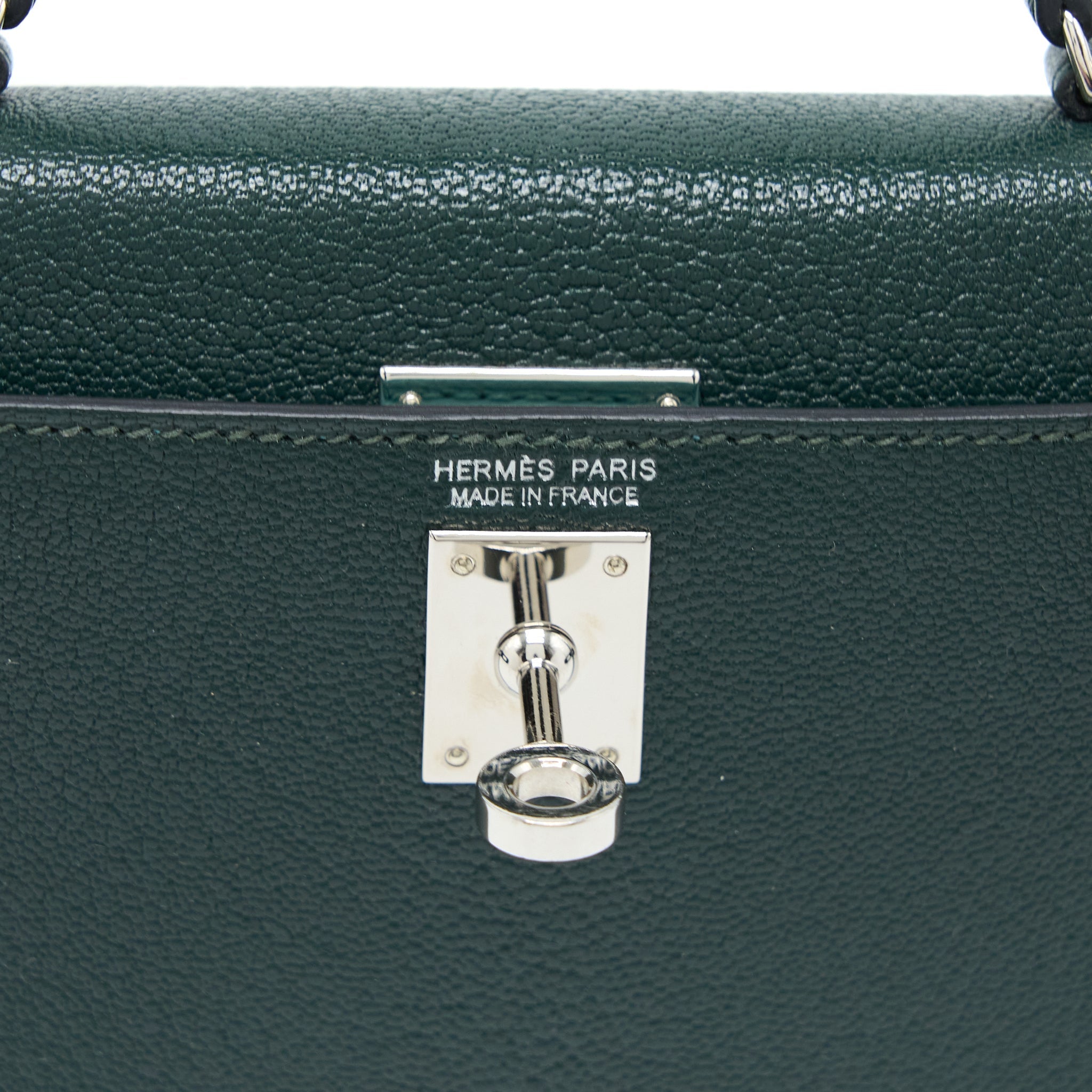 HERMES MINI KELLY II CHEVRE MYSORE VERT TITIEN/BLEU ATOLL SHW