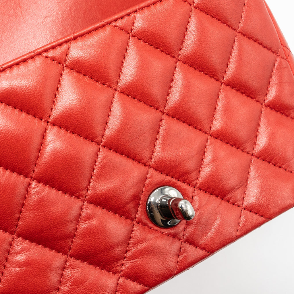 CHANEL MINI SQUARE FLAP BAG LAMBSKIN RED BLACK HARDWARE