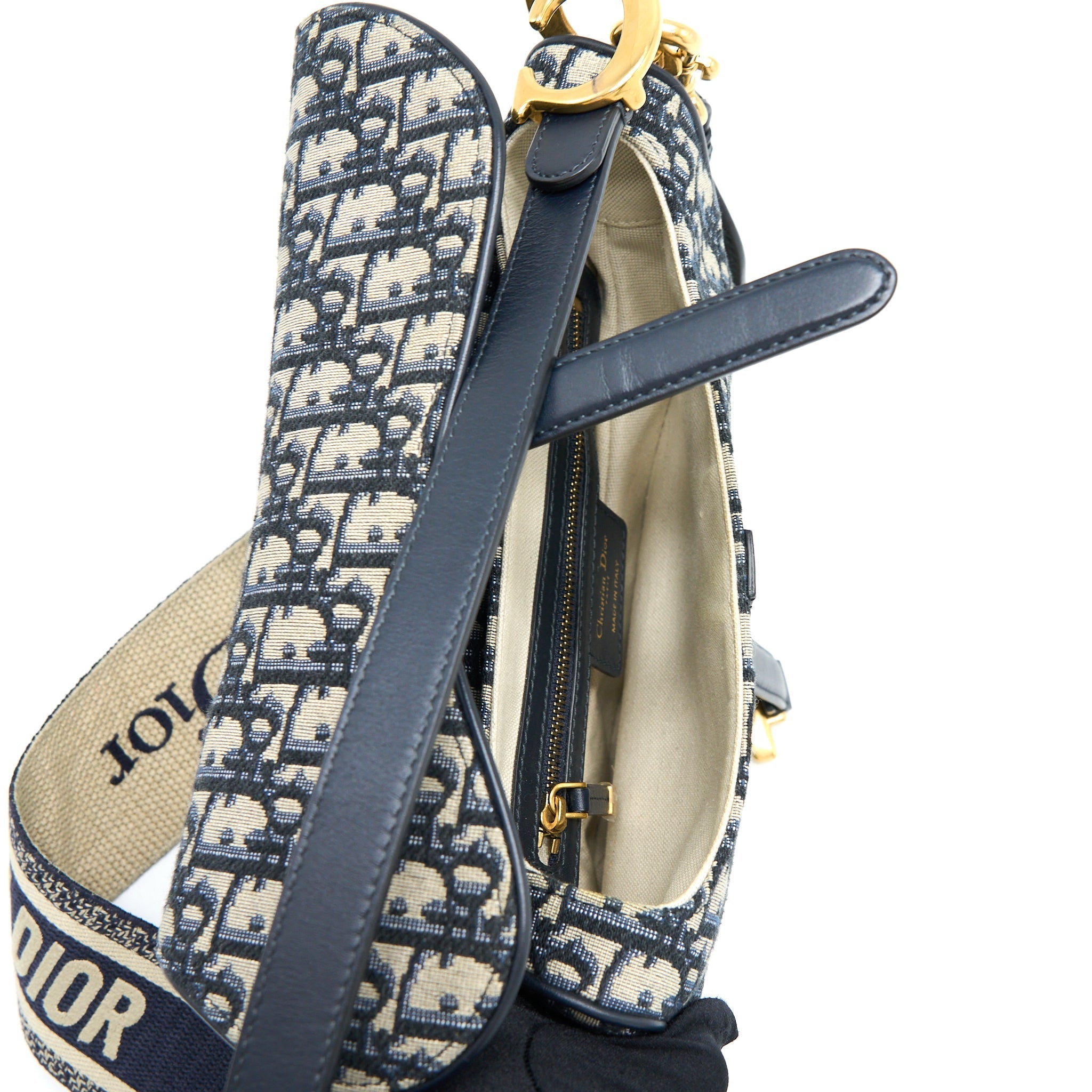 DIOR SADDLE BAG WITH REMOVABLE SHOULDER STRAP OBLIQUE EMBROIDERY BLUE GHW
