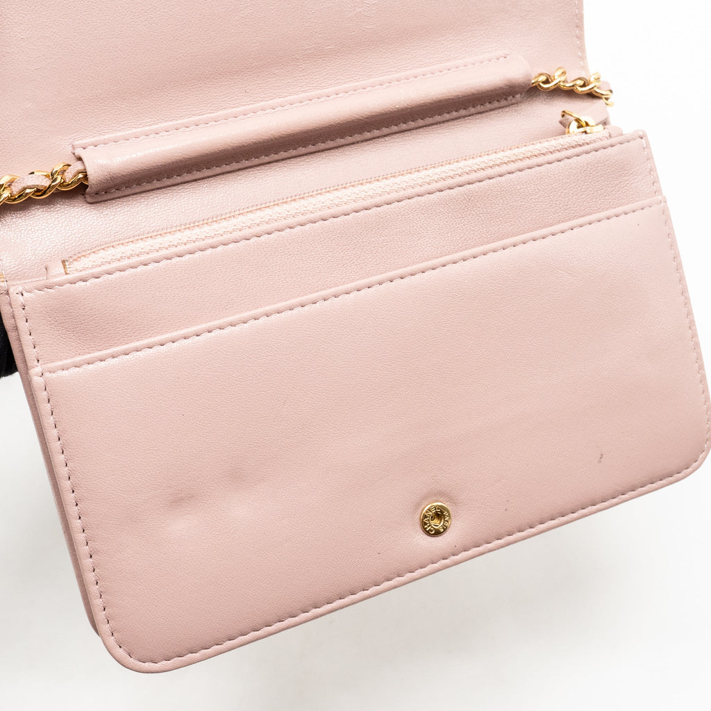 CHANEL CC LOGO WALLET WITH CHAIN GOATSKIN PINK GHW