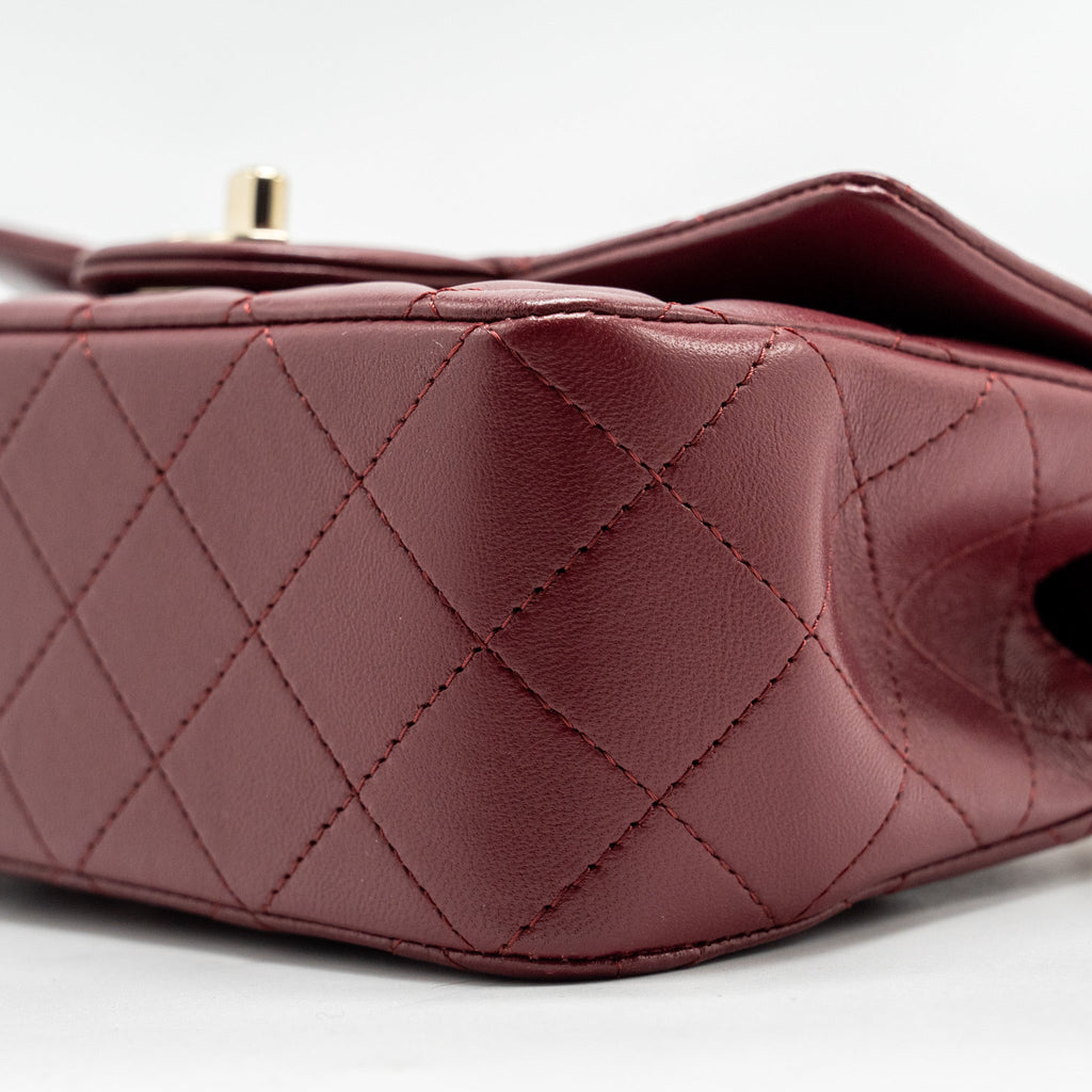 CHANEL TOP HANDLE MINI RECTANGULAR FLAP BAG LAMBSKIN BURGUNDY LGHW (MICROCHIP)