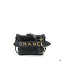 CHANEL SMALL GABRIELLE HOBO BAG WITH HANDLE CROC-EMBOSSED CALFSKIN BLACK GOLD/SILVER HARDWARE