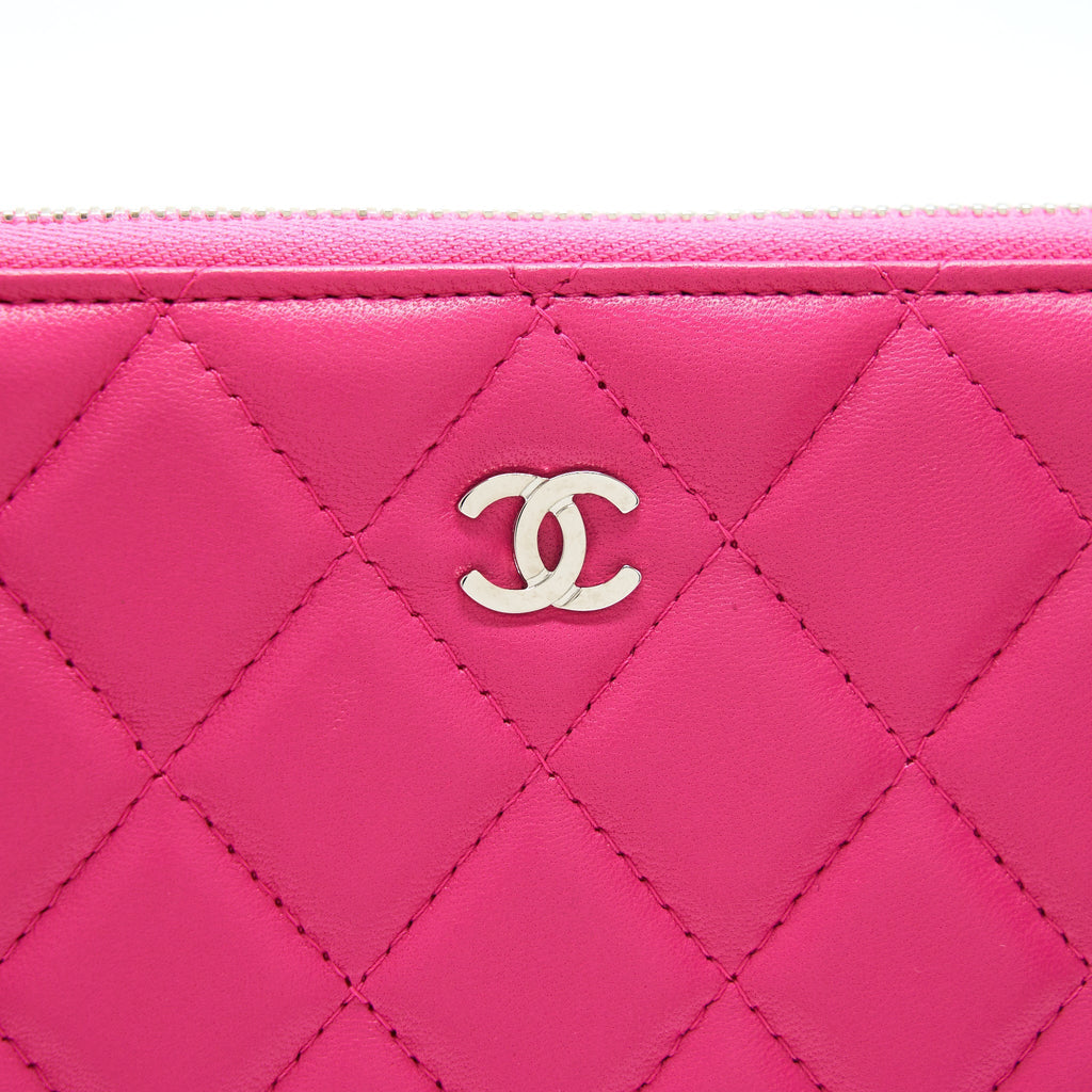 CHANEL QUILTED ZIPPER CLUTCH LAMBSKIN PINK SHW