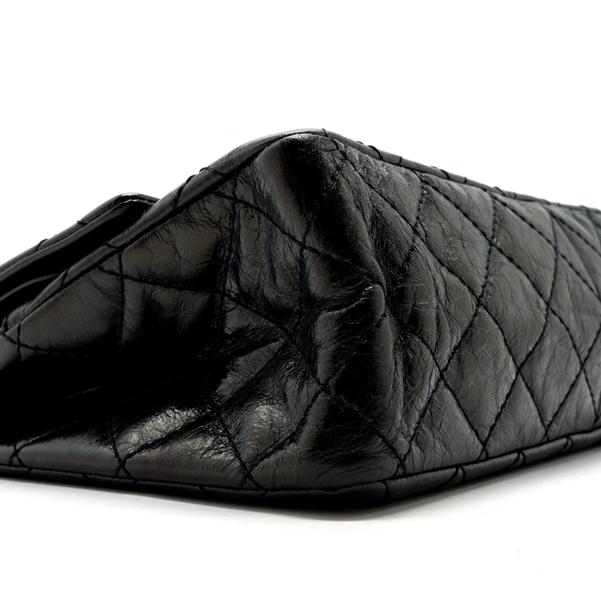 CHANEL 2.55 226 REISSUE DOUBLE FLAP BAG GRAINED CALFSKIN BLACK SHW
