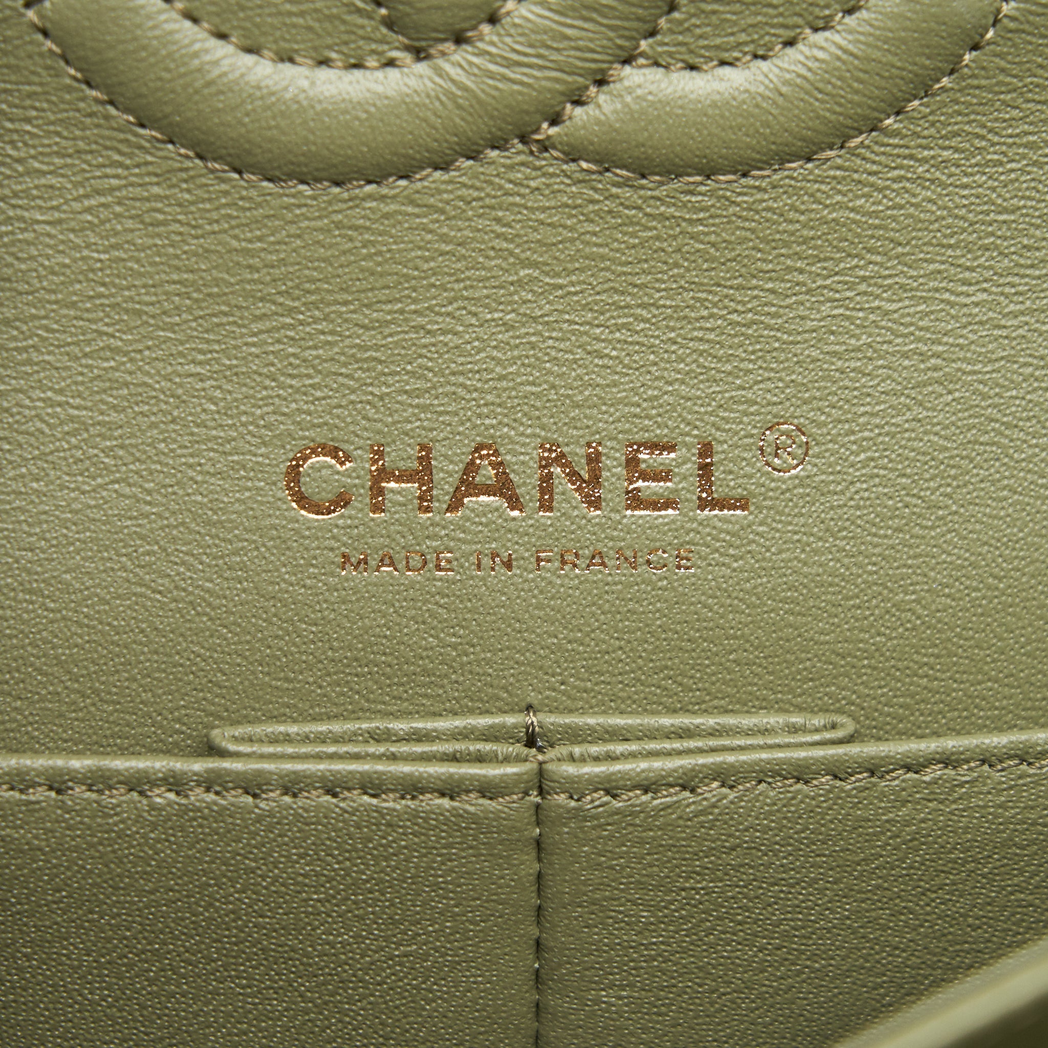 CHANEL CHEVRON MEDIUM CLASSIC DOUBLE FLAP BAG OLIVE-GREEN GHW