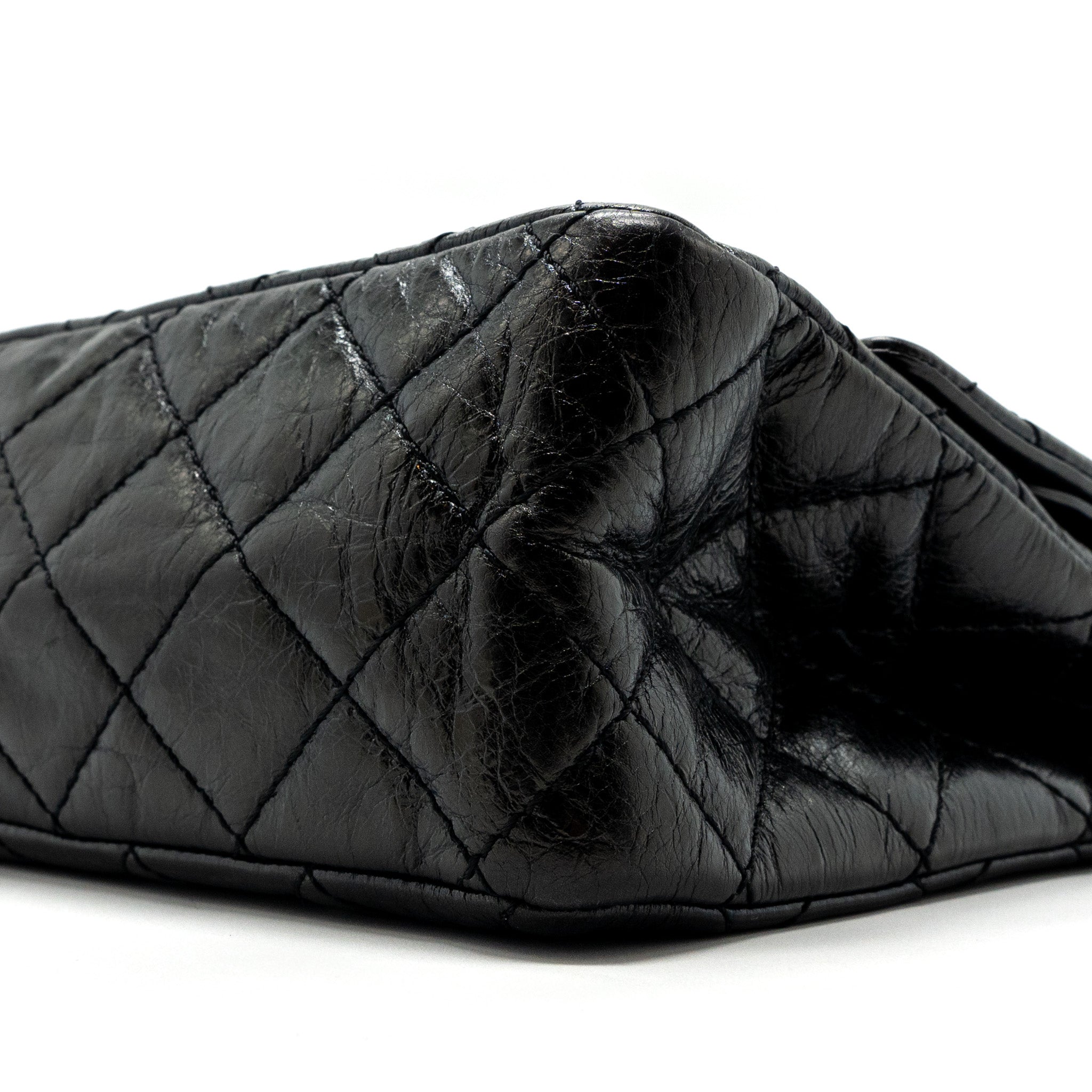 CHANEL 2.55 226 REISSUE DOUBLE FLAP BAG GRAINED CALFSKIN BLACK SHW