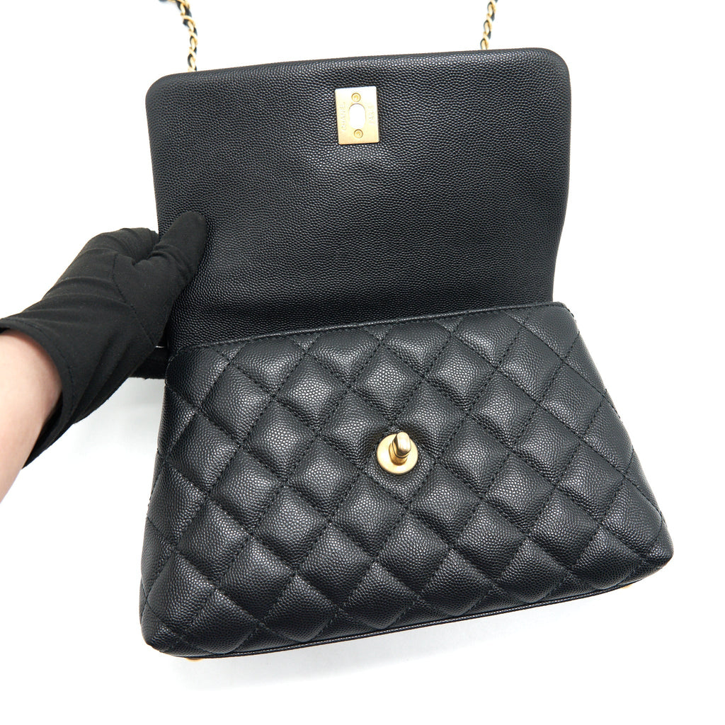 CHANEL MINI COCO HANDLE FLAP CAVIAR IN BLACK GHW