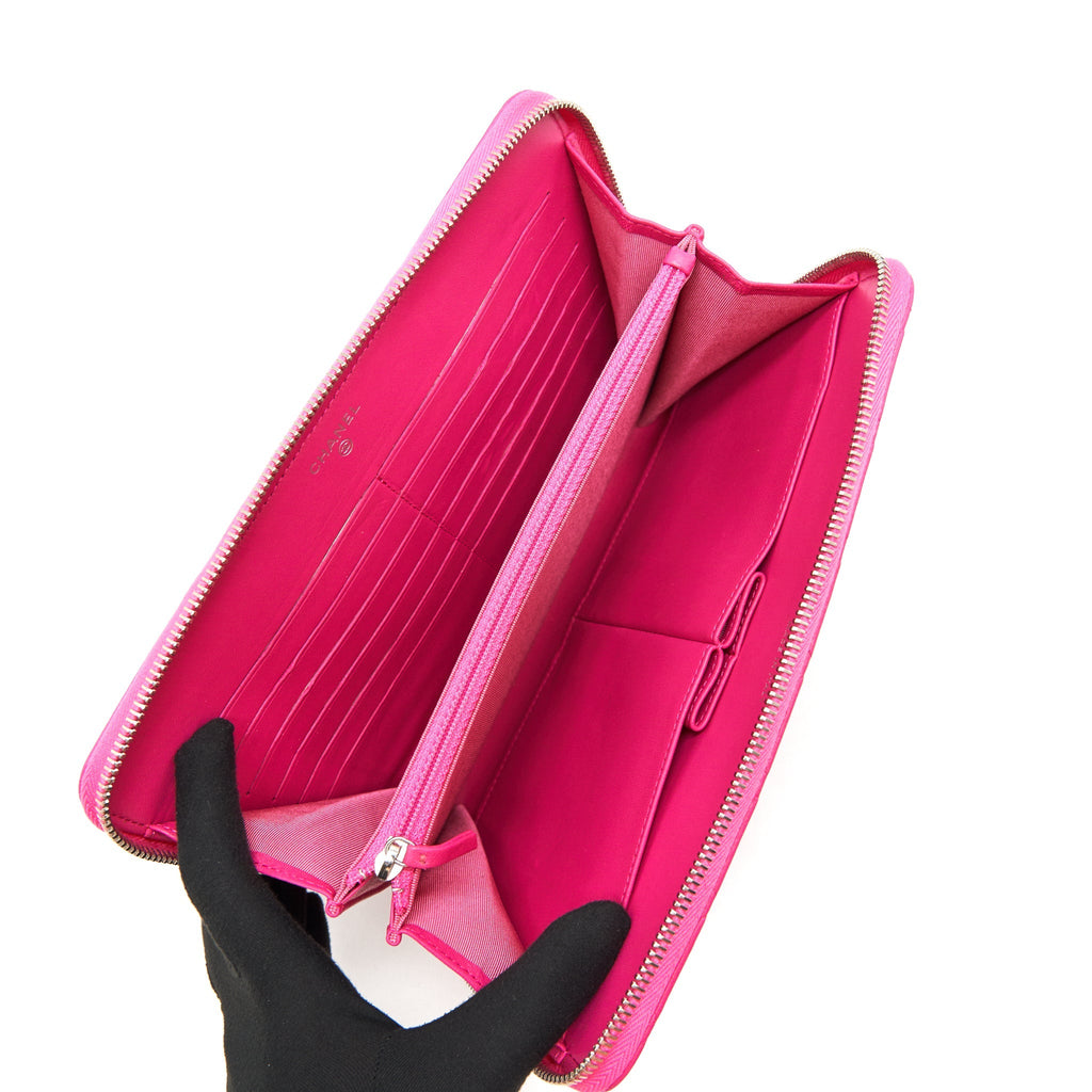CHANEL QUILTED ZIPPER CLUTCH LAMBSKIN PINK SHW