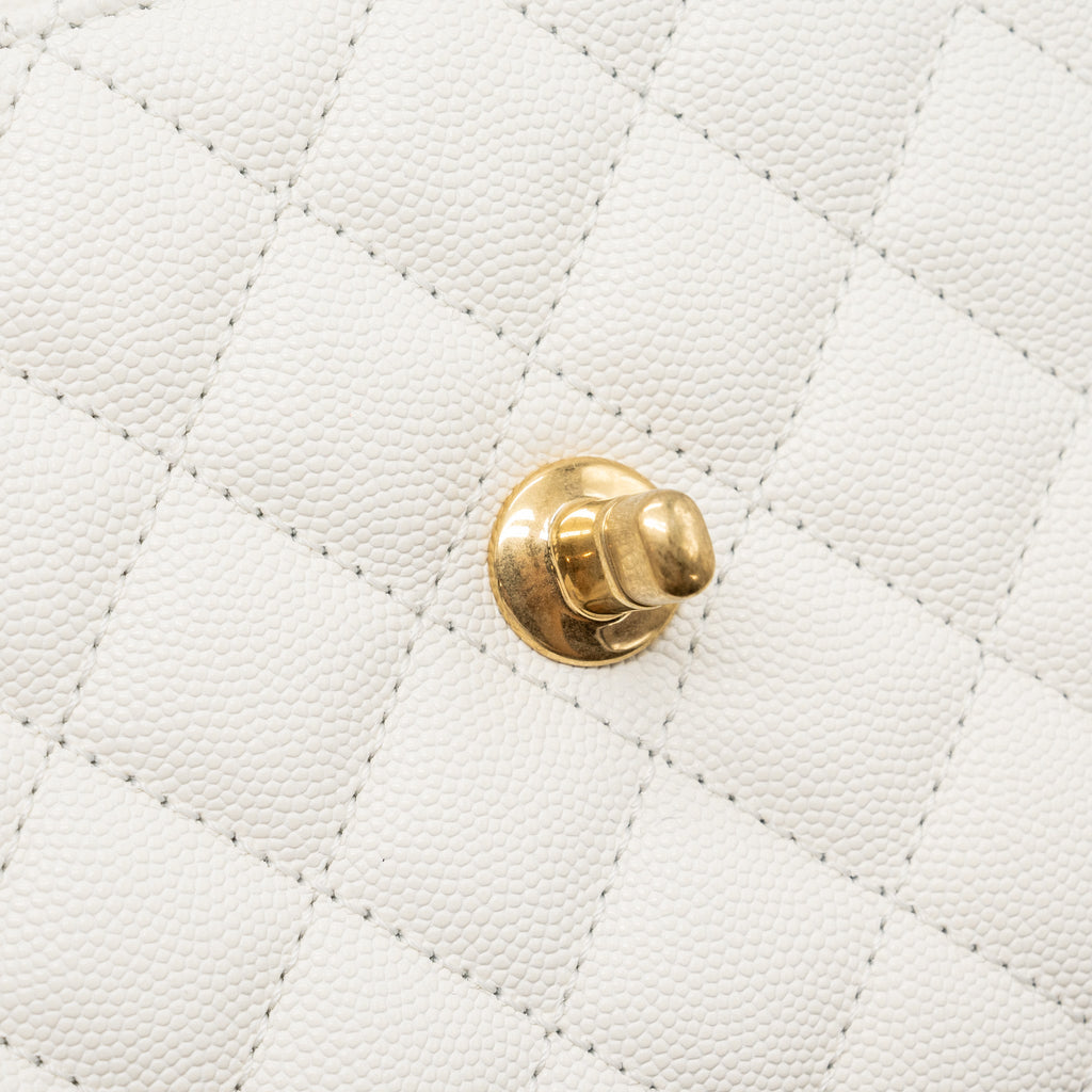 CHANEL 23P DETAILED TOP HANDLE SMALL COCO HANDLE CAVIAR WHITE GHW (MICROCHIP )