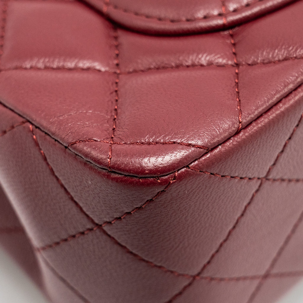 CHANEL TOP HANDLE MINI RECTANGULAR FLAP BAG LAMBSKIN BURGUNDY LGHW (MICROCHIP)