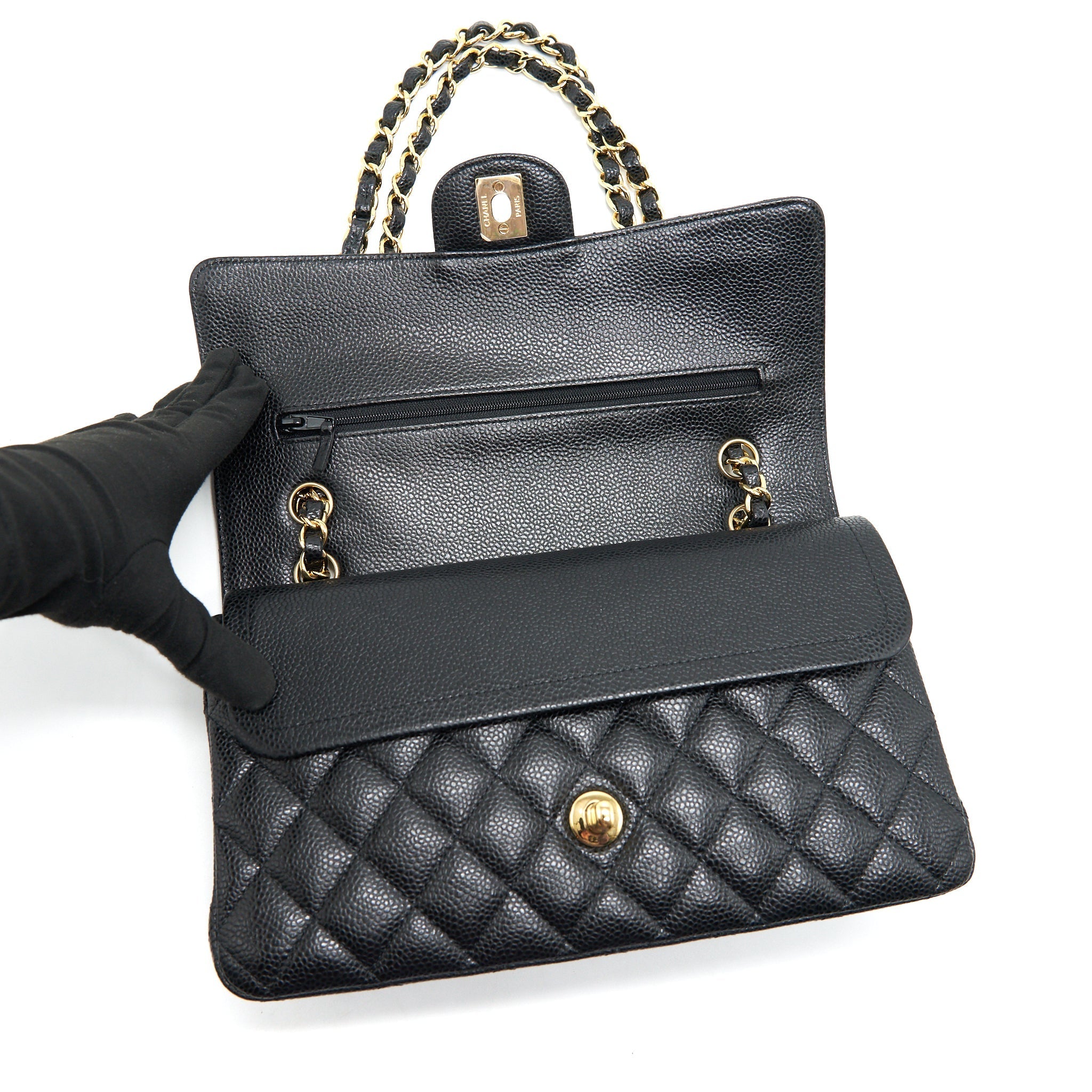 CHANEL MEDIUM CLASSIC DOUBLE FLAP CAVIAR IN BLACK GHW