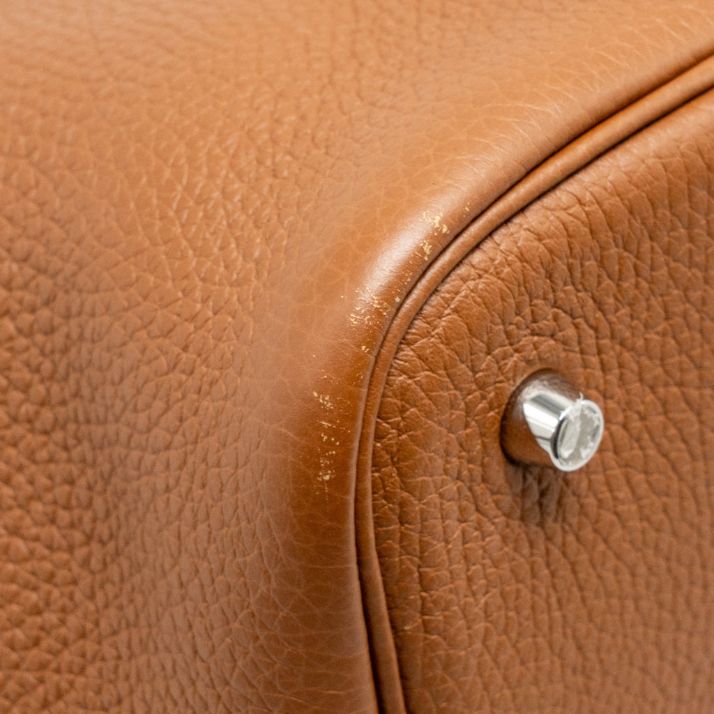 HERMES PICOTIN 22 LOCK BAG CLEMENCE/SWIFT GOLD/BLUE BRUME HANDLE SHW