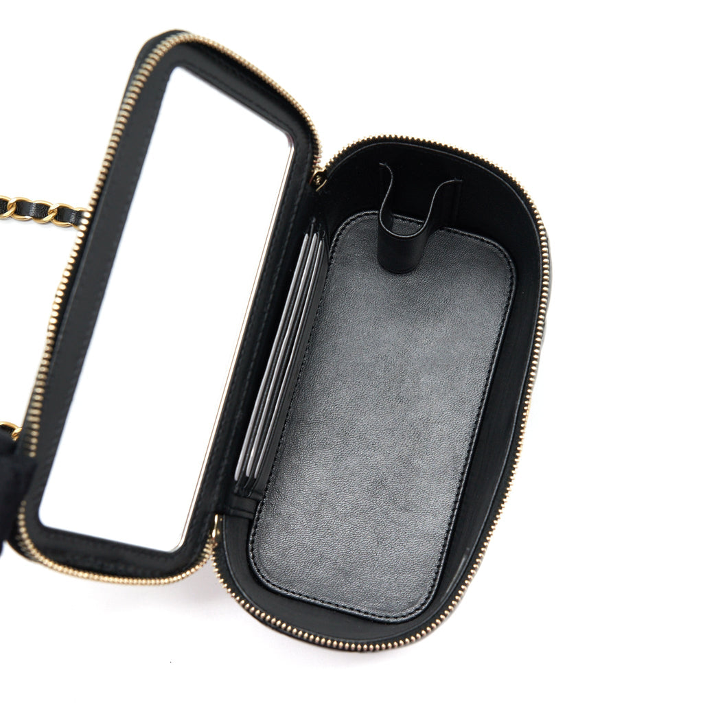 CHANEL 22S LETTER TOP HANDLE LONG VANITY WITH CHAIN LAMBSKIN BLACK GHW