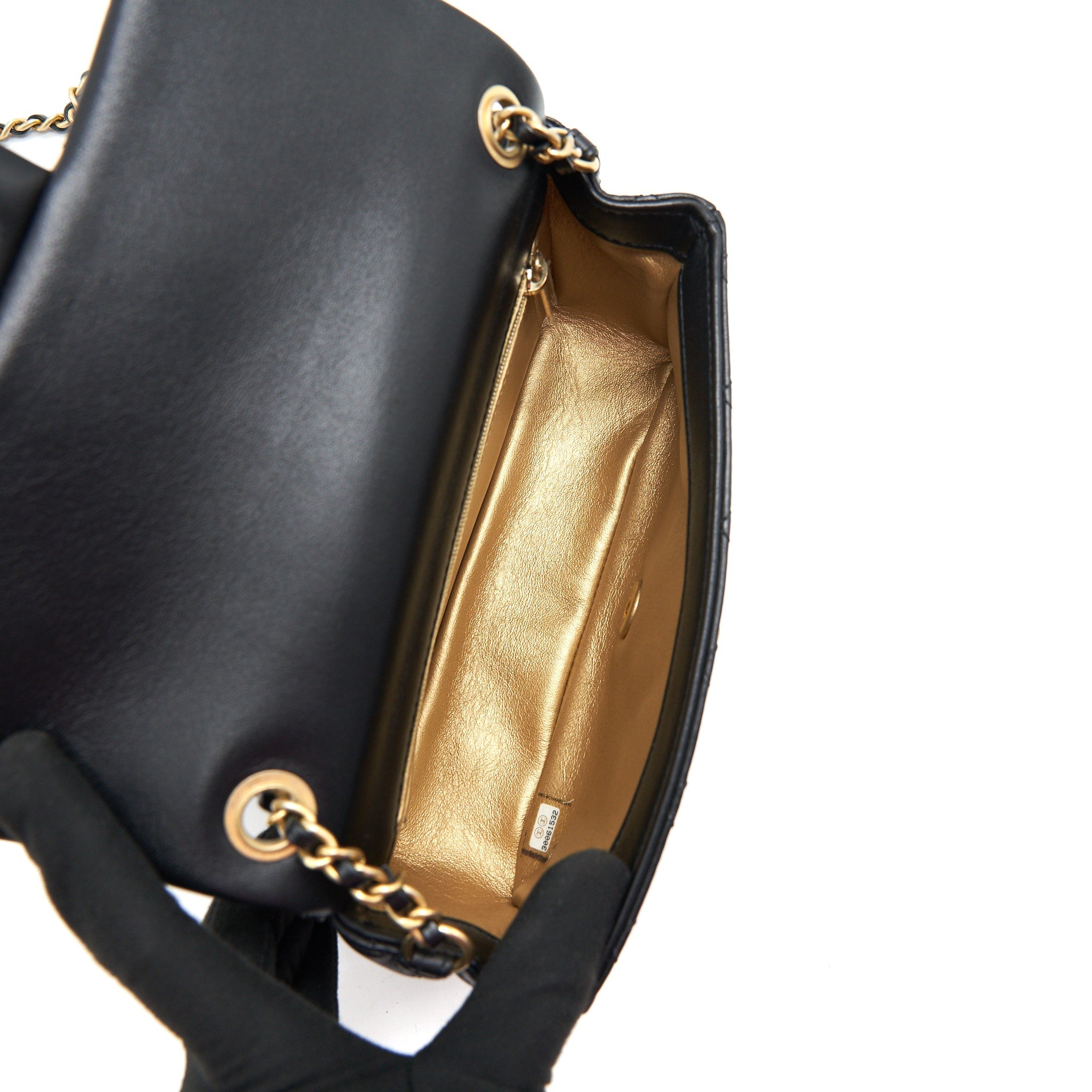 CHANEL PEARL CRUSHED MINI RECTANGULAR FLAP IN BLACK