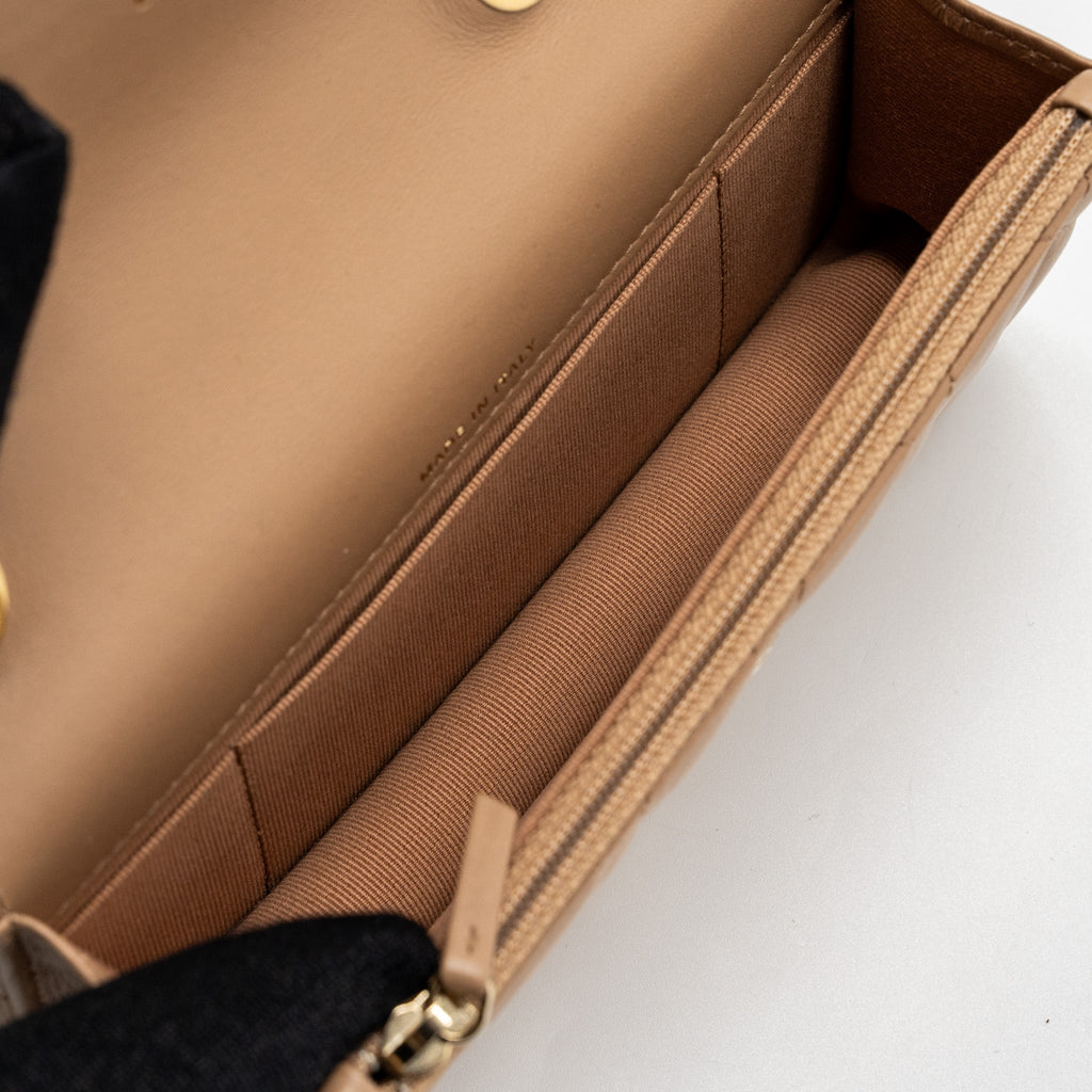 CHANEL 22K GOLD PILLAR MINI FLAP BAG LAMBSKIN DARK BEIGE GHW (MICROCHIP)