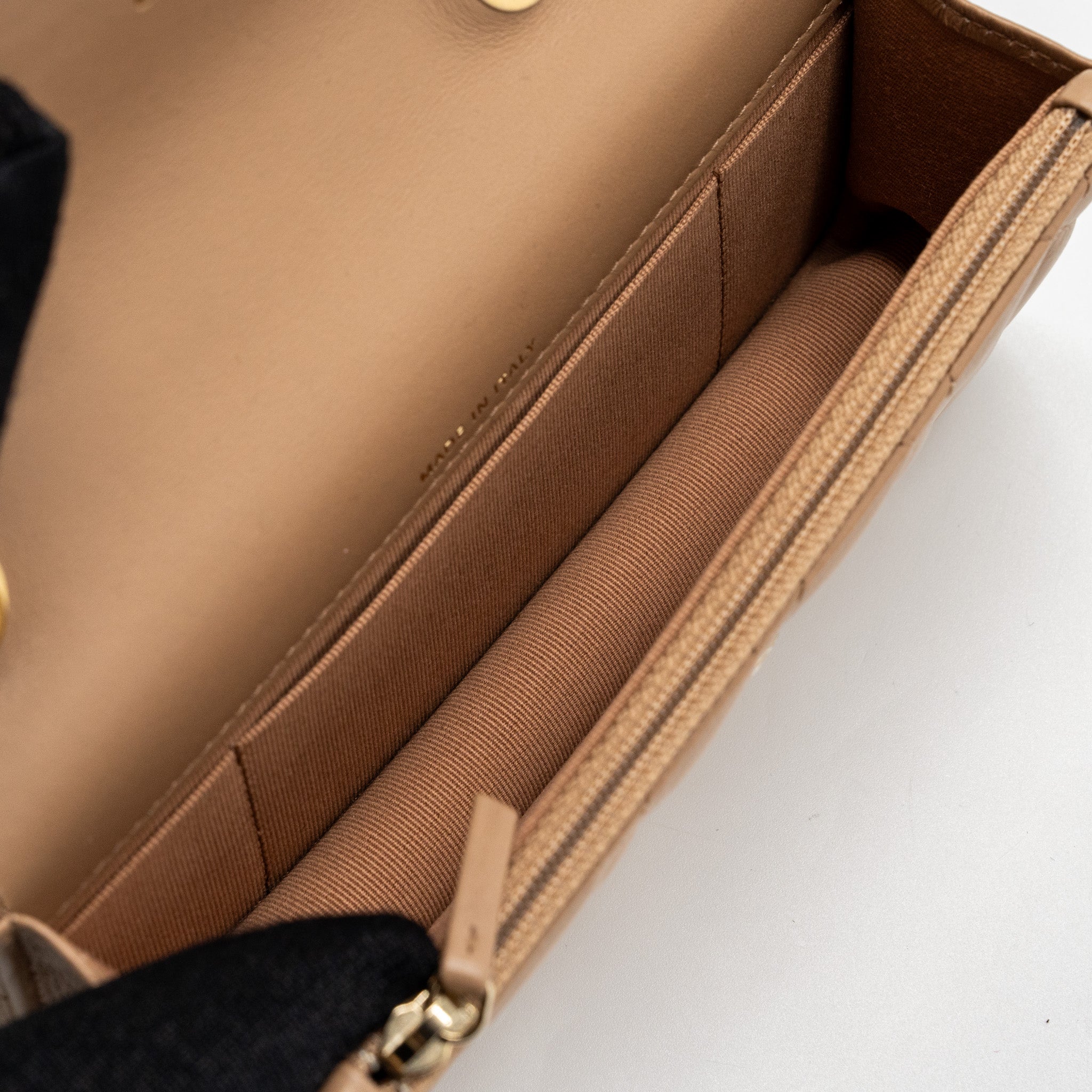 CHANEL 22K GOLD PILLAR MINI FLAP BAG LAMBSKIN DARK BEIGE GHW (MICROCHIP)