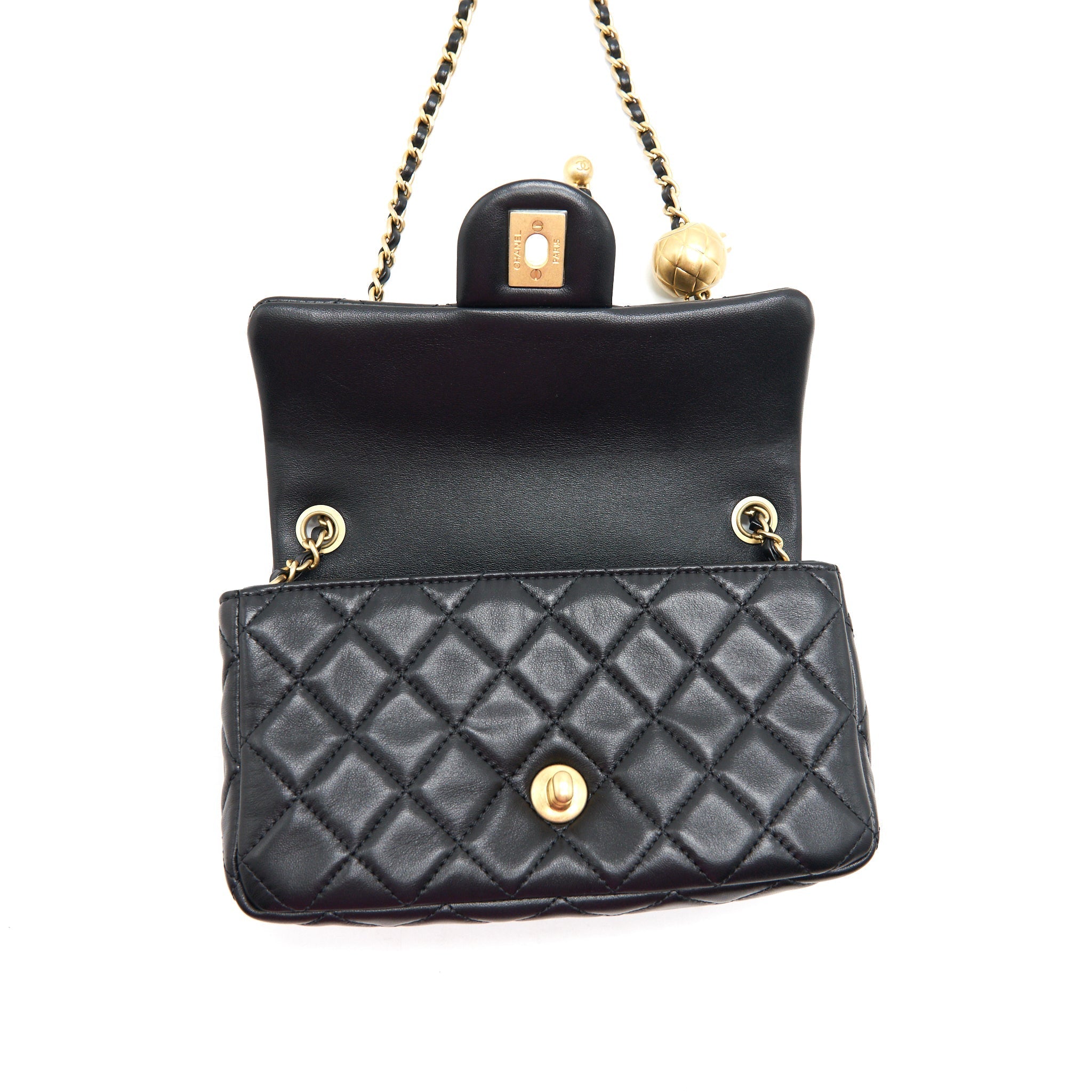 CHANEL PEARL CRUSHED MINI RECTANGULAR FLAP IN BLACK