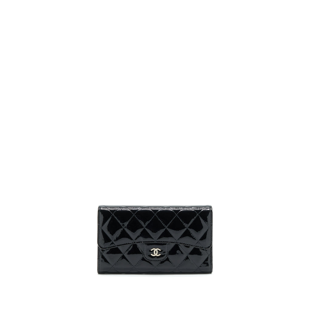 CHANEL CLASSIC FLAP LONG WALLET PATENT BLACK SHW