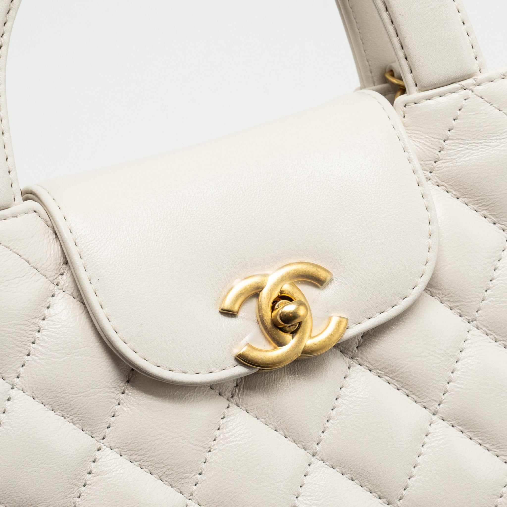 CHANEL MINI KELLY SHOPPING TOTE CALFSKIN WHITE GHW (MICROCHIP)