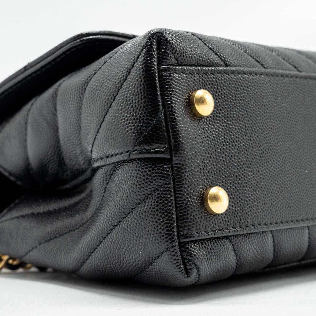 CHANEL SMALL COCO HANDLE CHEVRON CAVIAR WITH LIZARD EMBOSSED HANDLE BLACK/ BURGUNDY GHW