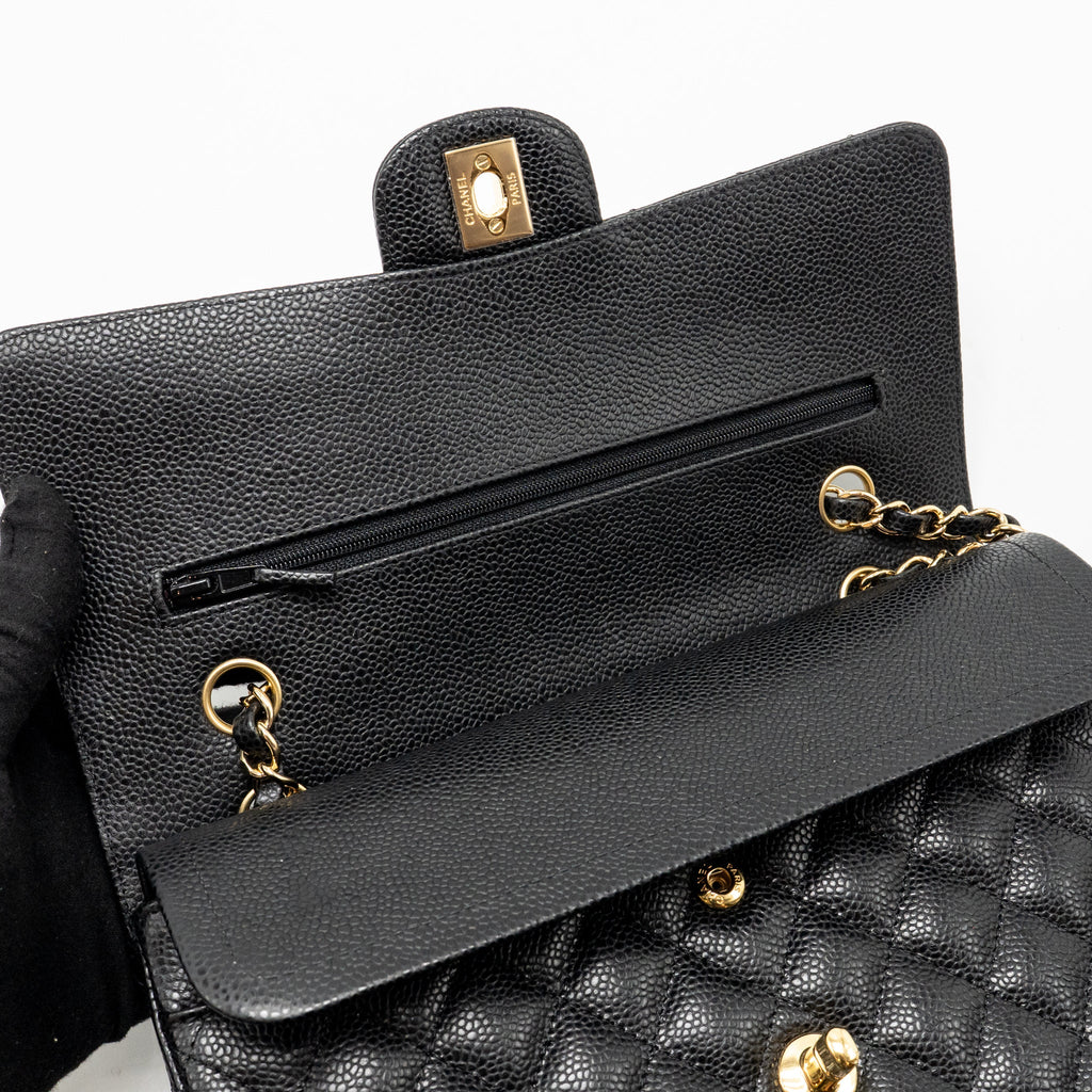 CHANEL MEDIUM CLASSIC DOUBLE FLAP BAG CAVIAR BLACK GHW