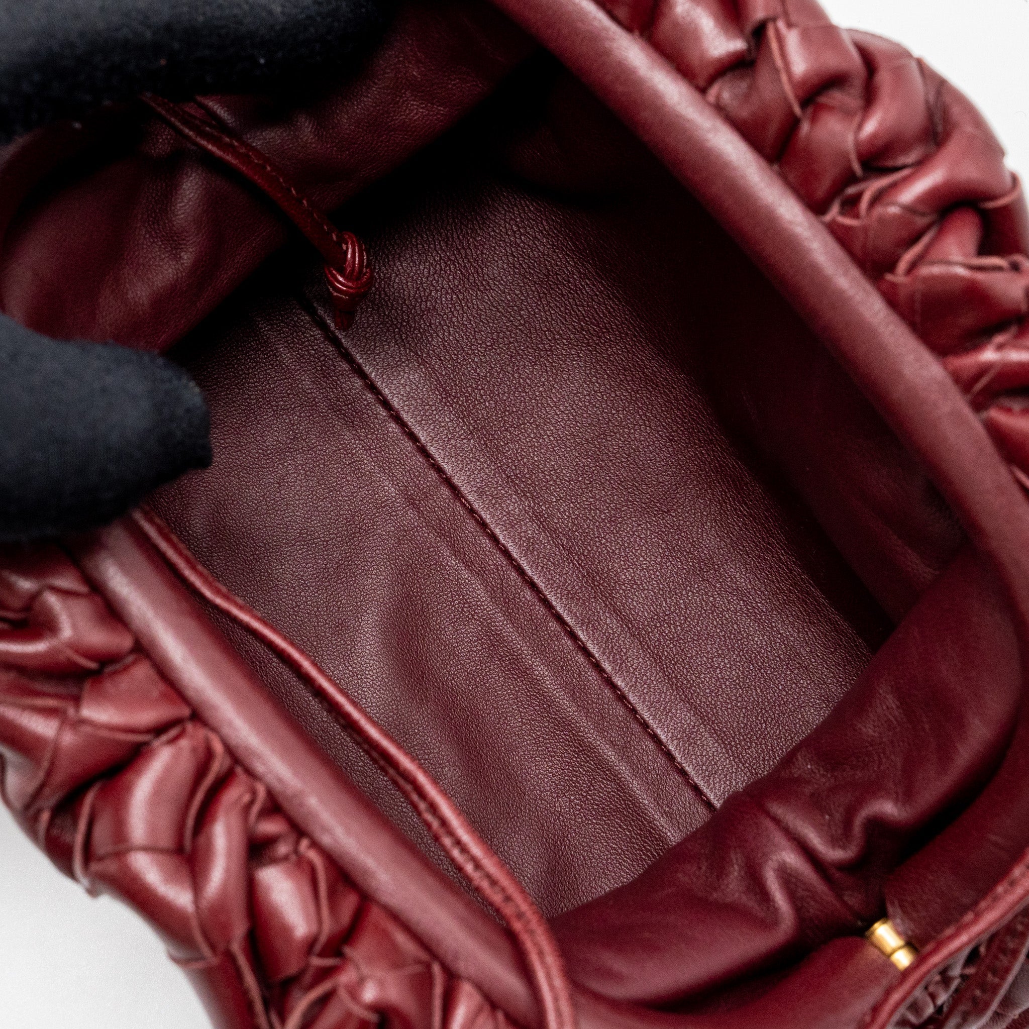 BOTTEGA VENETA MINI POUCH LAMBSKIN DARK RED GHW