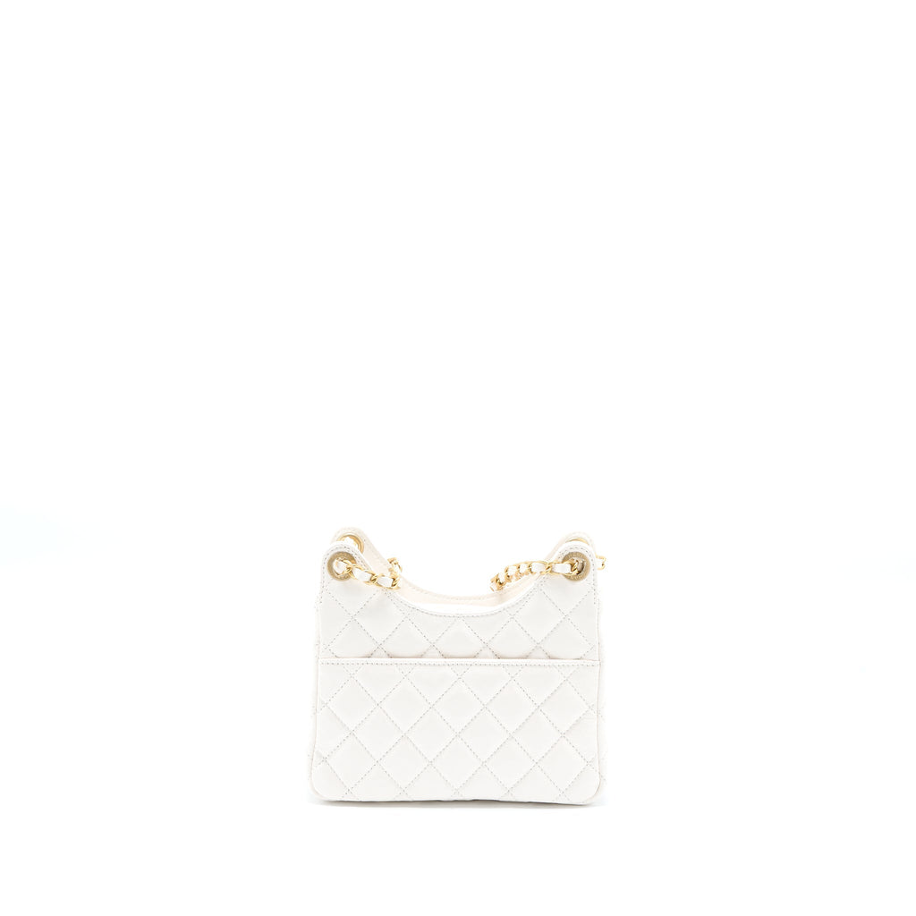 CHANEL 23C SMALL HOBO BAG SHINY CALFSKIN WHITE BRUSHED GHW (MICROCHIP)
