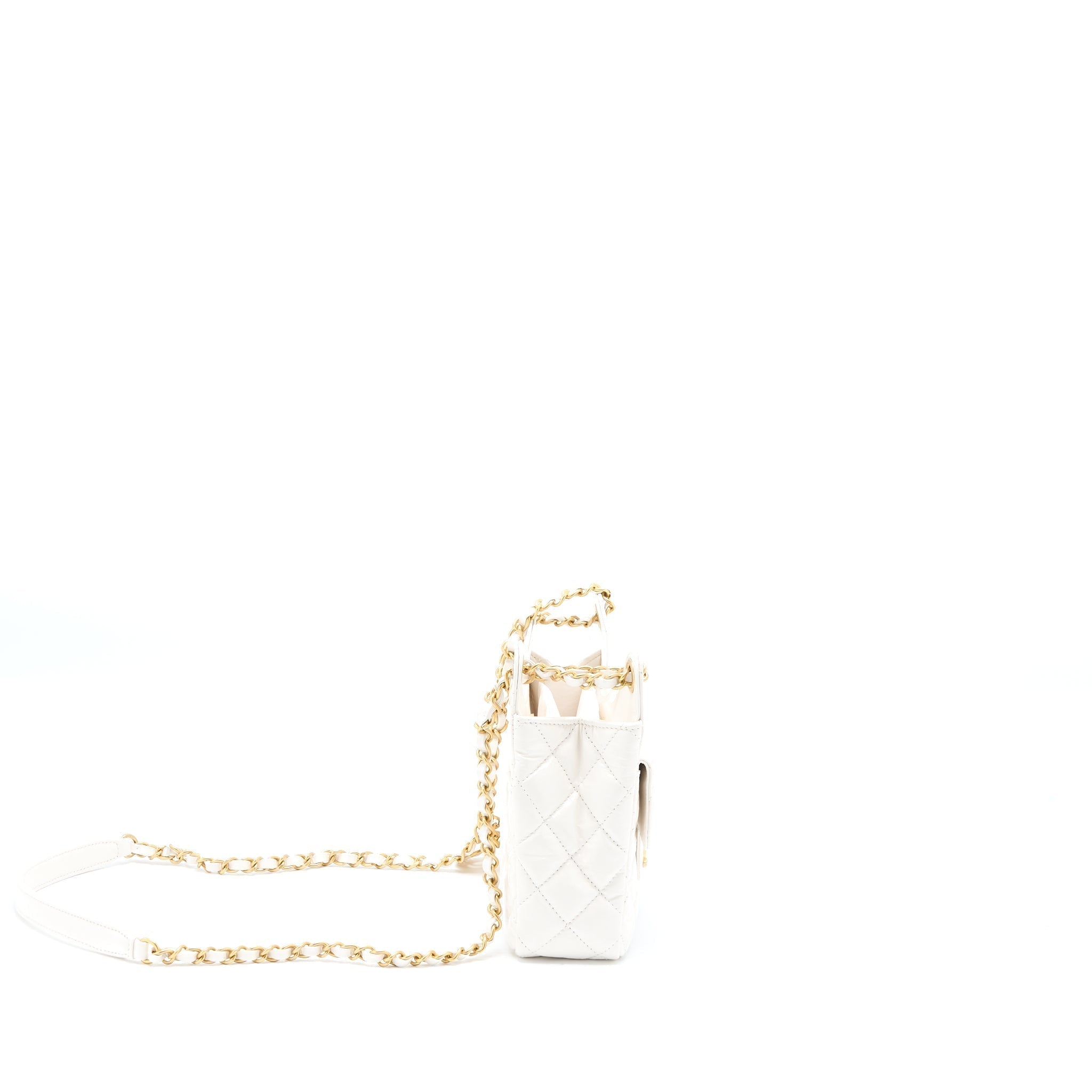 CHANEL 23C SMALL HOBO BAG SHINY CALFSKIN WHITE BRUSHED GHW (MICROCHIP)