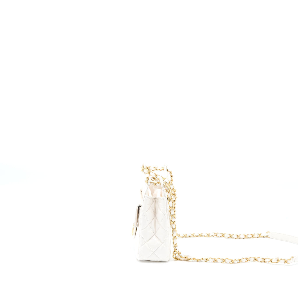 CHANEL 23C SMALL HOBO BAG SHINY CALFSKIN WHITE BRUSHED GHW (MICROCHIP)