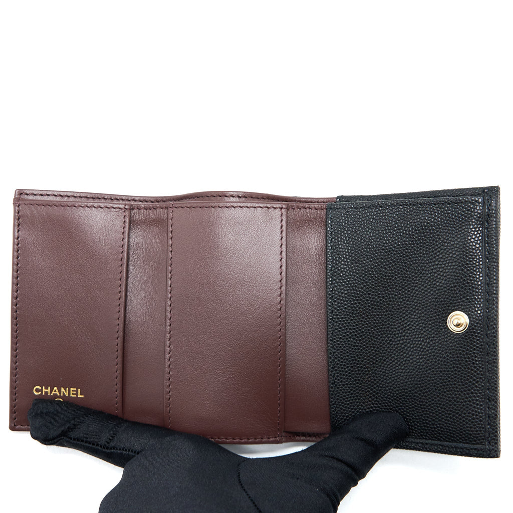 CHANEL SMALL COMPACT WALLET CAVIAR BLACK LGHW