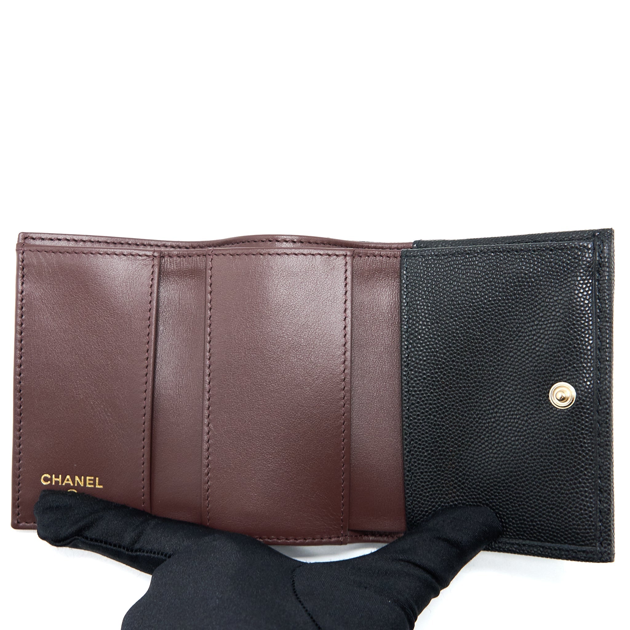 CHANEL SMALL COMPACT WALLET CAVIAR BLACK LGHW