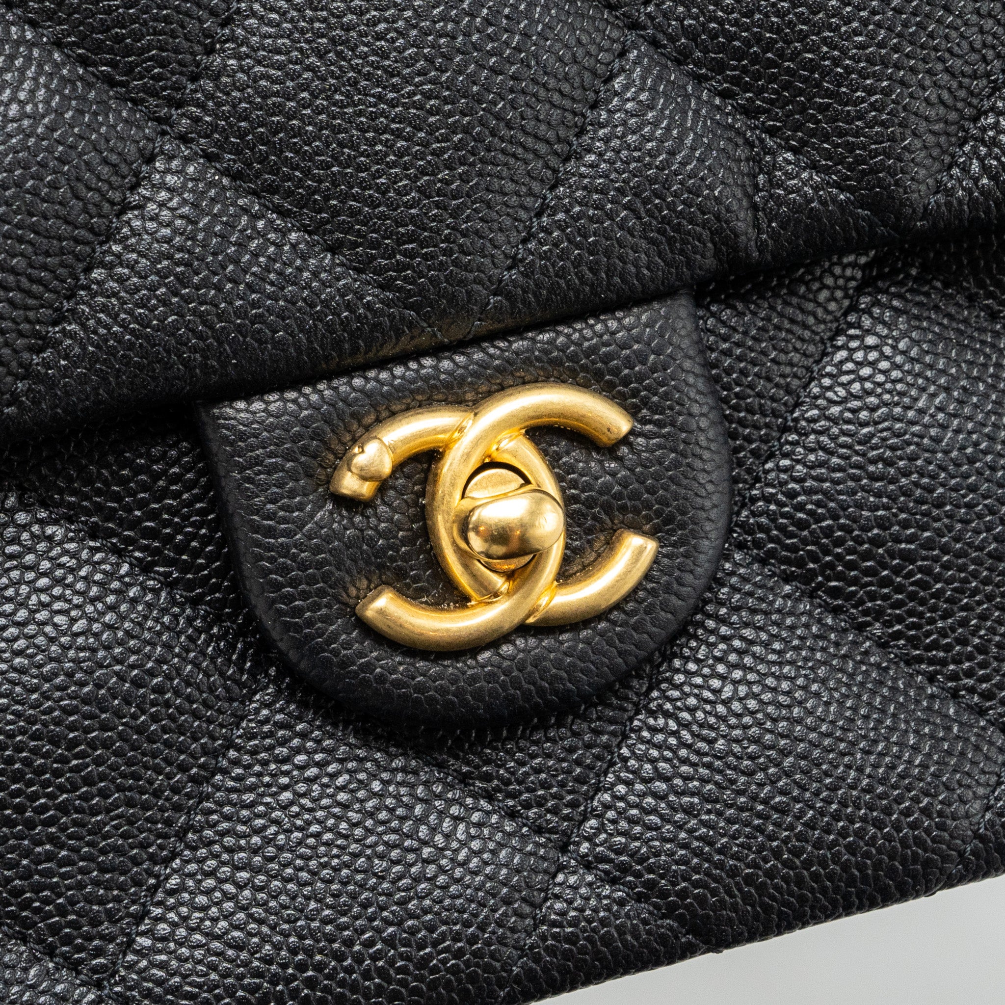 CHANEL COCO LOVE FLAP BAG ADJUSTABLE CHAIN CAVIAR BLACK GHW (MICROCHIP)