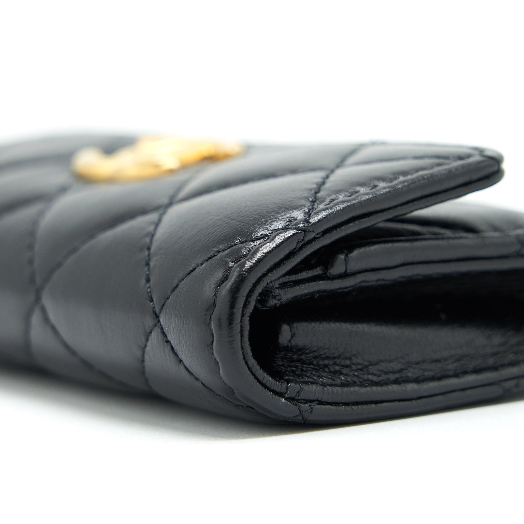 CHANEL QUILTED MINI FLAP CARD HOLDER LAMBSKIN BLACK GHW