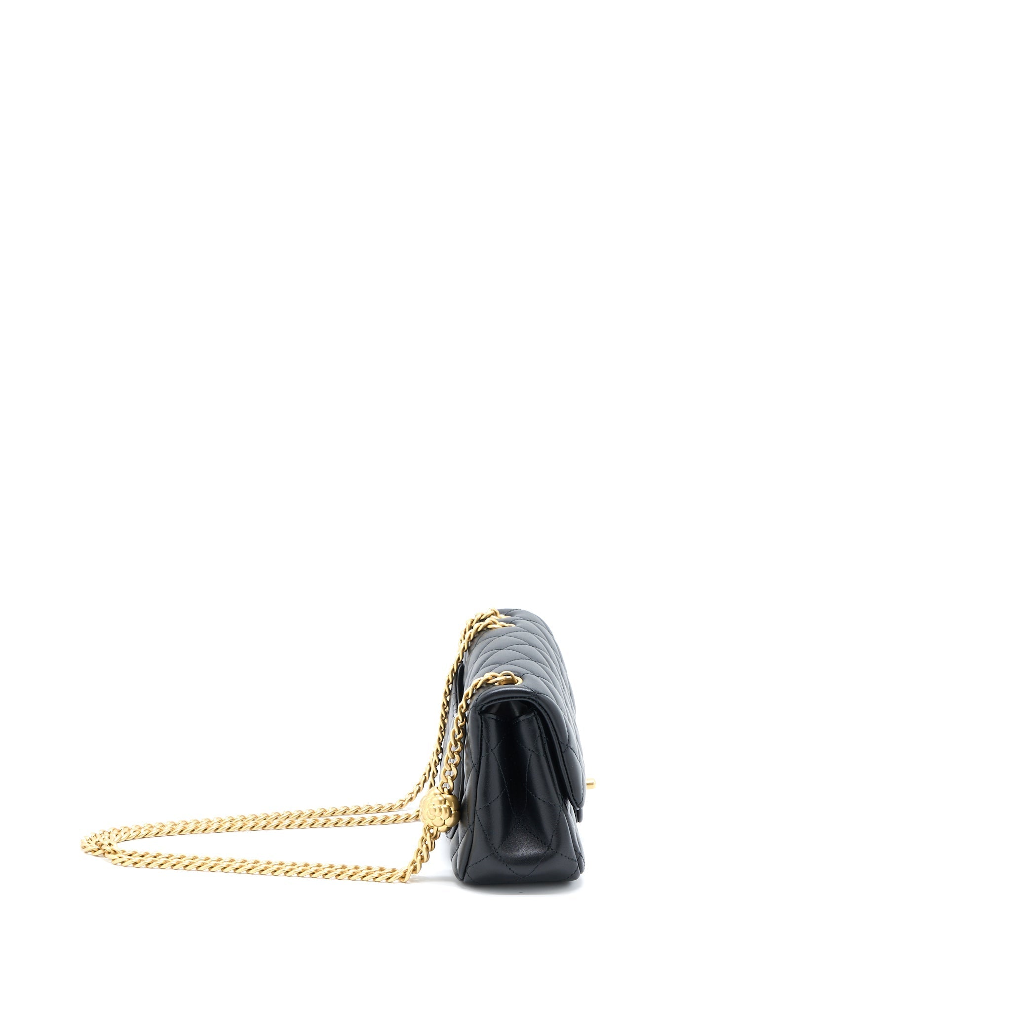 CHANEL 23S CAMELLIA CHAIN MINI RECTANGULAR LAMBSKIN BLACK BRUSHED GHW (MICROCHIP)