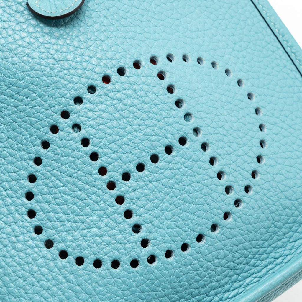 HERMES MINI EVELYNE CLEMENCE BLUE SAINT CYR WITH MULTICOLOR STRAP SHW