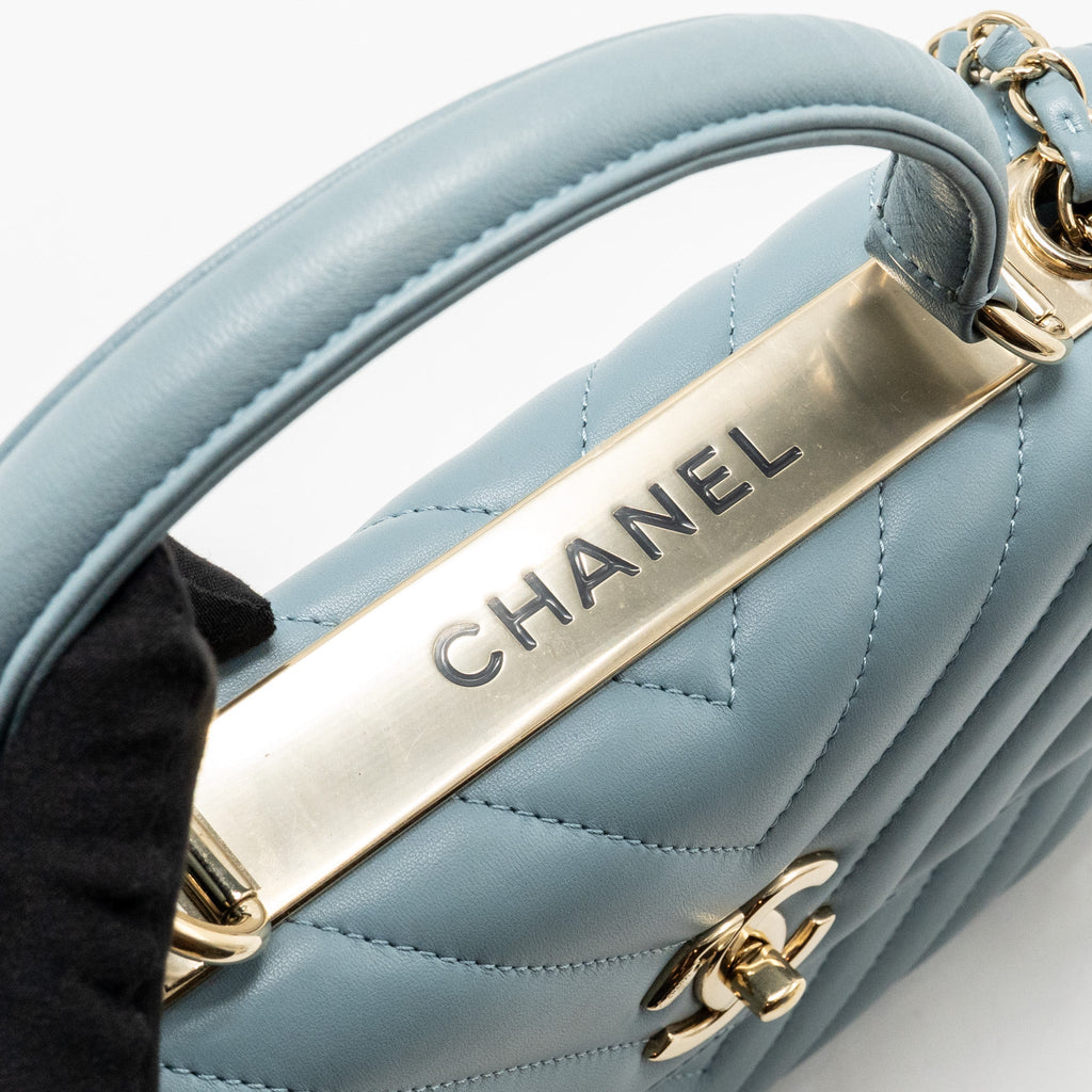 CHANEL TOP HANDLE TRENDY CC FLAP BAG CHEVRON LAMBSKIN BLUE LGHW
