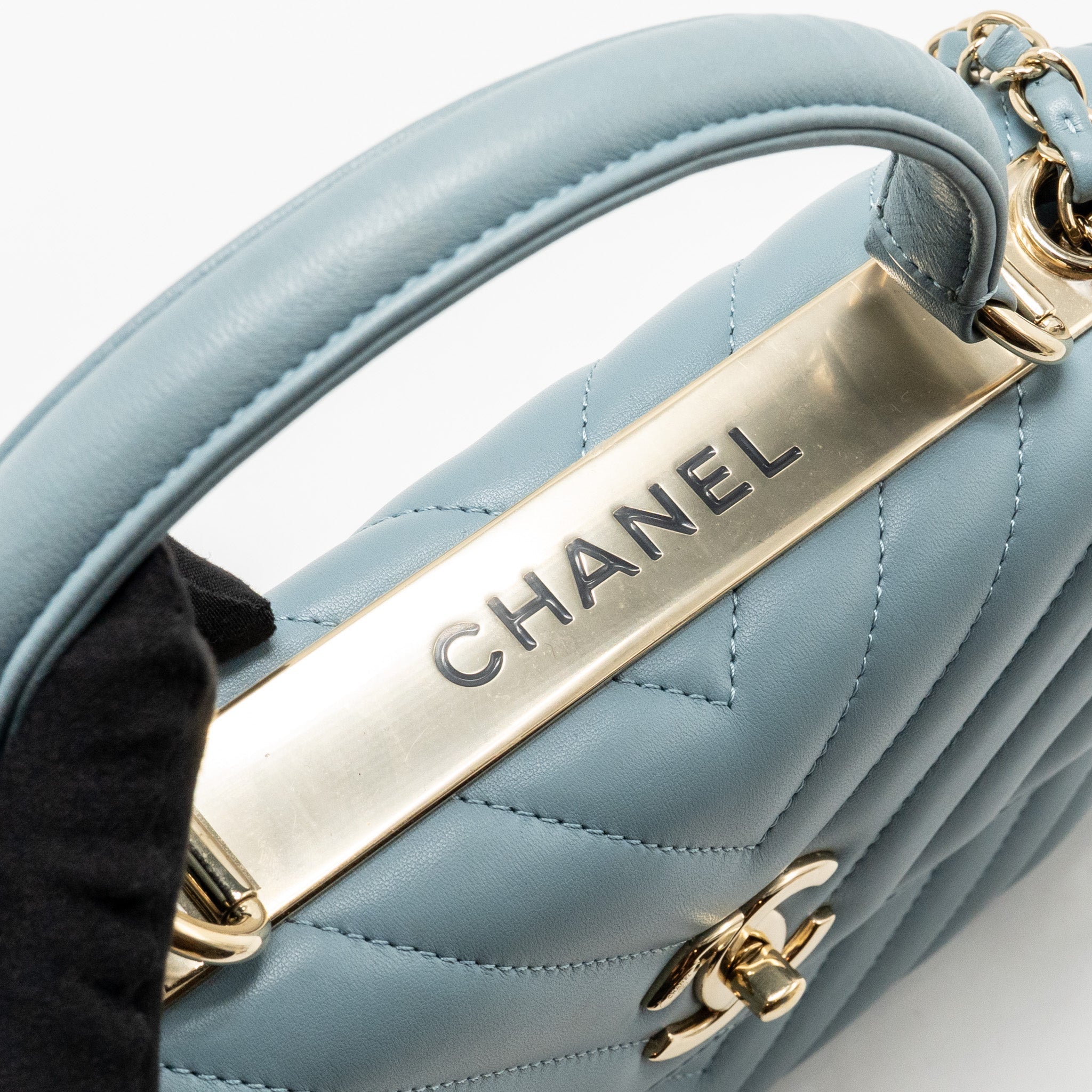 CHANEL TOP HANDLE TRENDY CC FLAP BAG CHEVRON LAMBSKIN BLUE LGHW