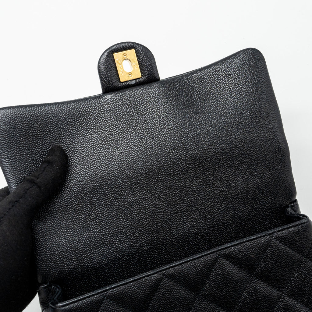 CHANEL COCO LOVE FLAP BAG ADJUSTABLE CHAIN CAVIAR BLACK GHW (MICROCHIP)