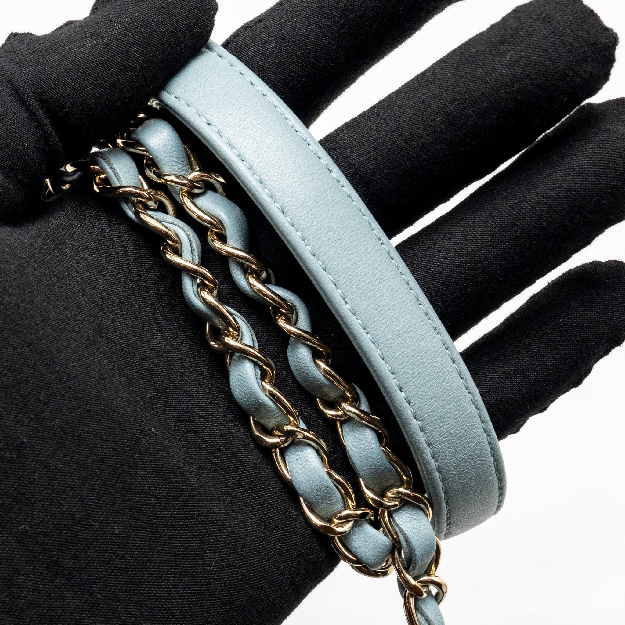 CHANEL TOP HANDLE TRENDY CC FLAP BAG CHEVRON LAMBSKIN BLUE LGHW