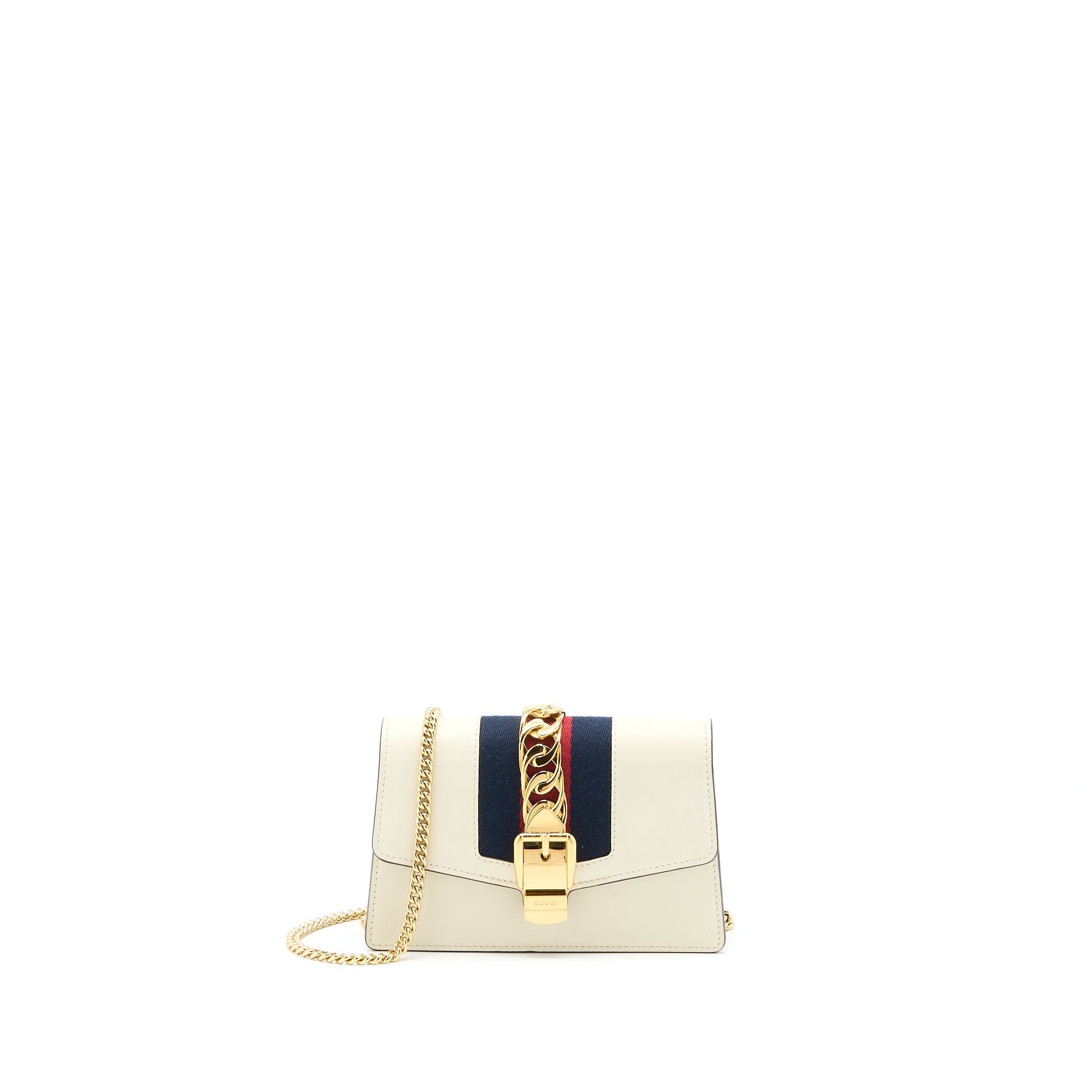 GUCCI SYLVIE MINI CHAIN BAG CALFSKIN WHITE GHW