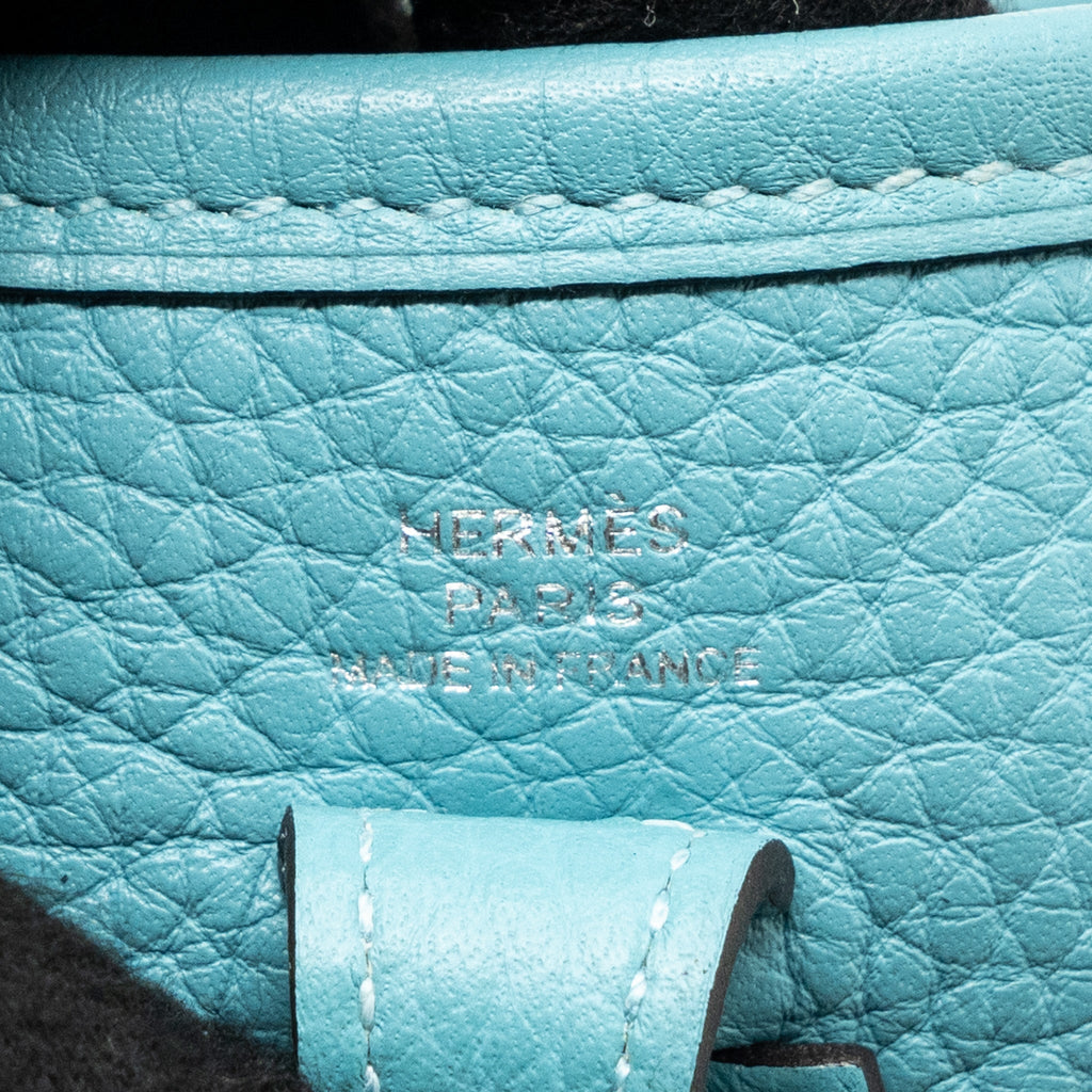 HERMES MINI EVELYNE CLEMENCE BLUE SAINT CYR WITH MULTICOLOR STRAP SHW
