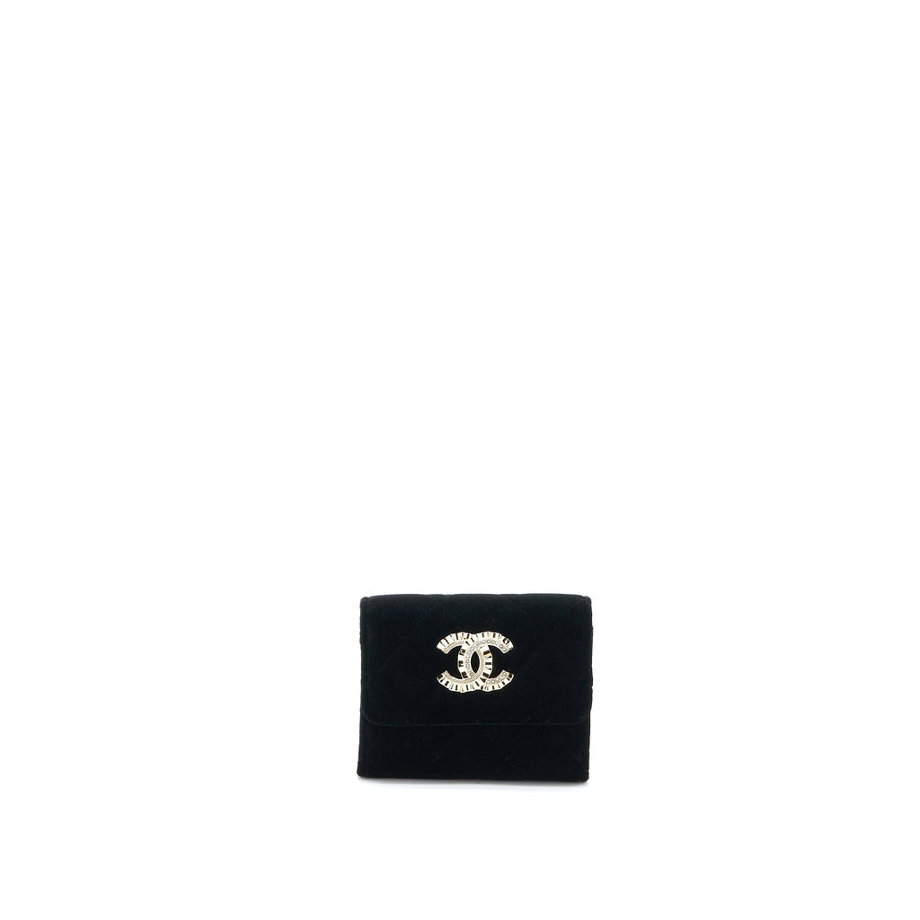 CHANEL 21A FLAP CARD HOLDER VELVET BLACK LGHW