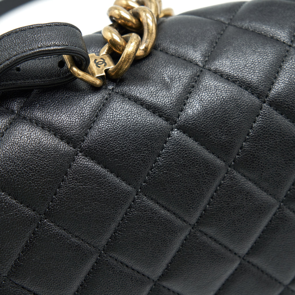 CHANEL LARGE FLAP BAG CALFSKIN BLACK RUTHENIUM GOLD HARDWARE