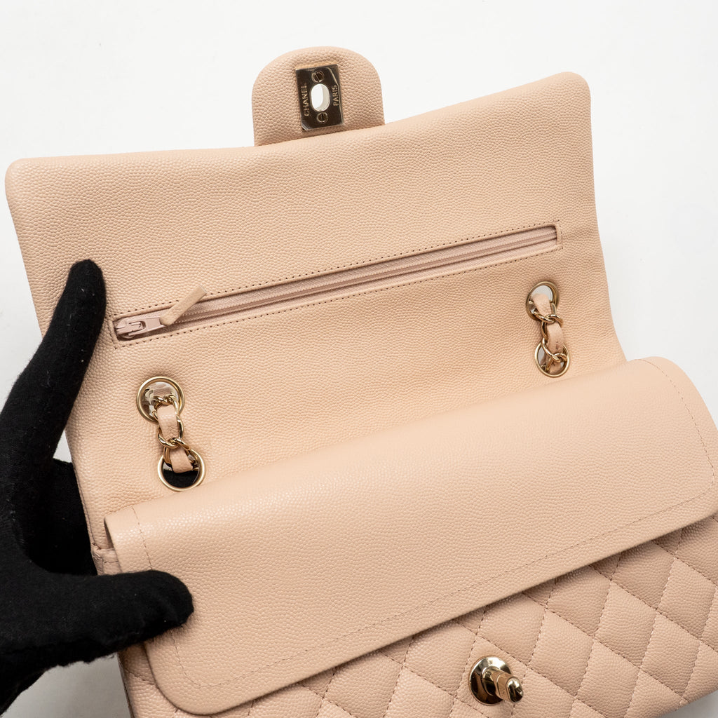 CHANEL MEDIUM CLASSIC DOUBLE FLAP BAG CAVIAR LIGHT PINK LGHW (MICROCHIP)