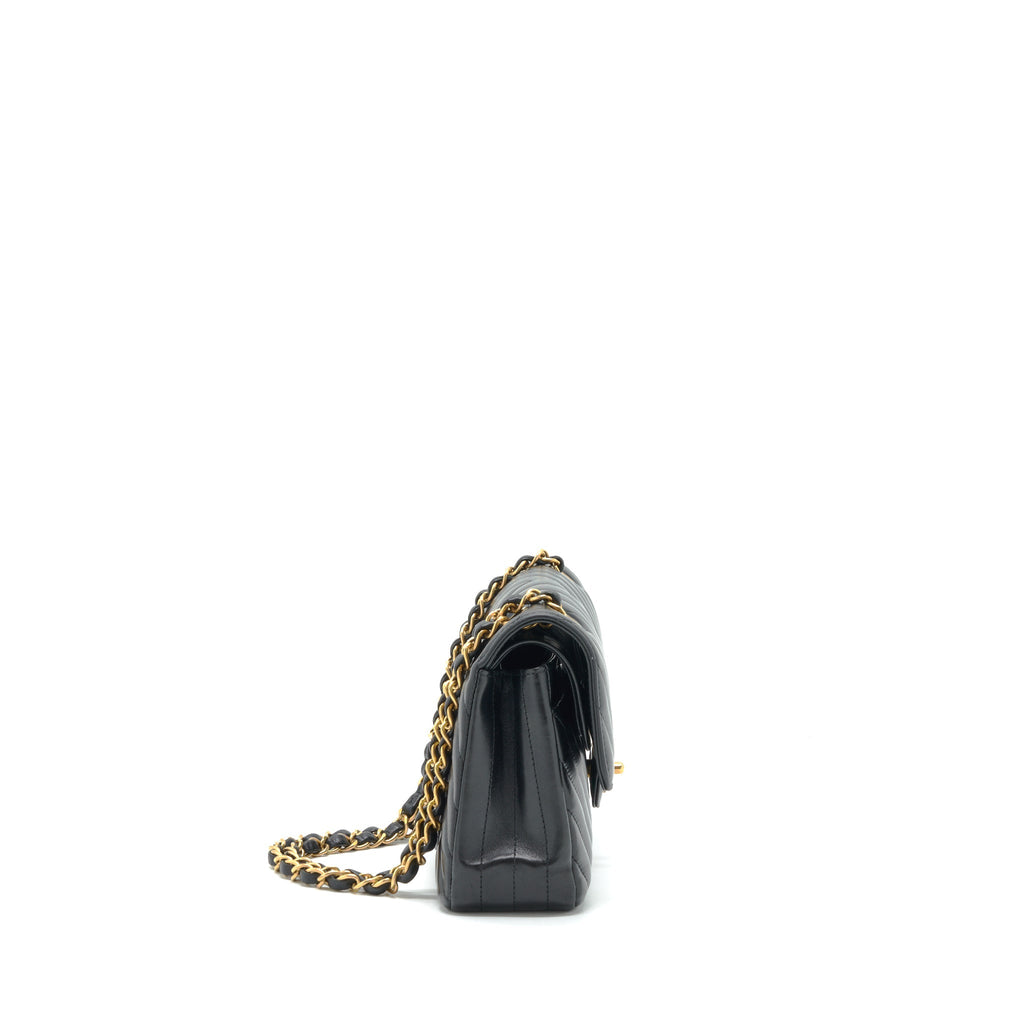 CHANEL SMALL CLASSIC DOUBLE FLAP BAG CHEVRON LAMBSKIN BLACK GHW