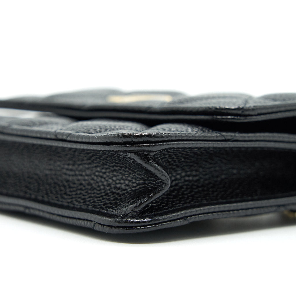 CHANEL 21A FLAP CARD HOLDER WITH CHAIN BLACK GHW