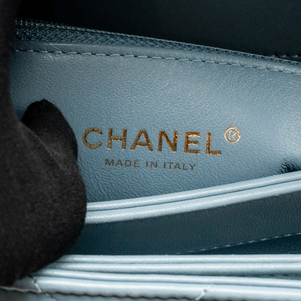 CHANEL TOP HANDLE TRENDY CC FLAP BAG CHEVRON LAMBSKIN BLUE LGHW