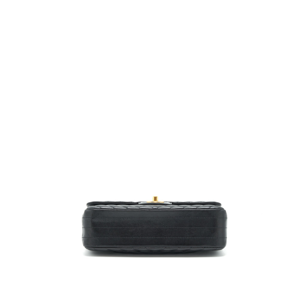 CHANEL SMALL CLASSIC DOUBLE FLAP BAG CHEVRON LAMBSKIN BLACK GHW